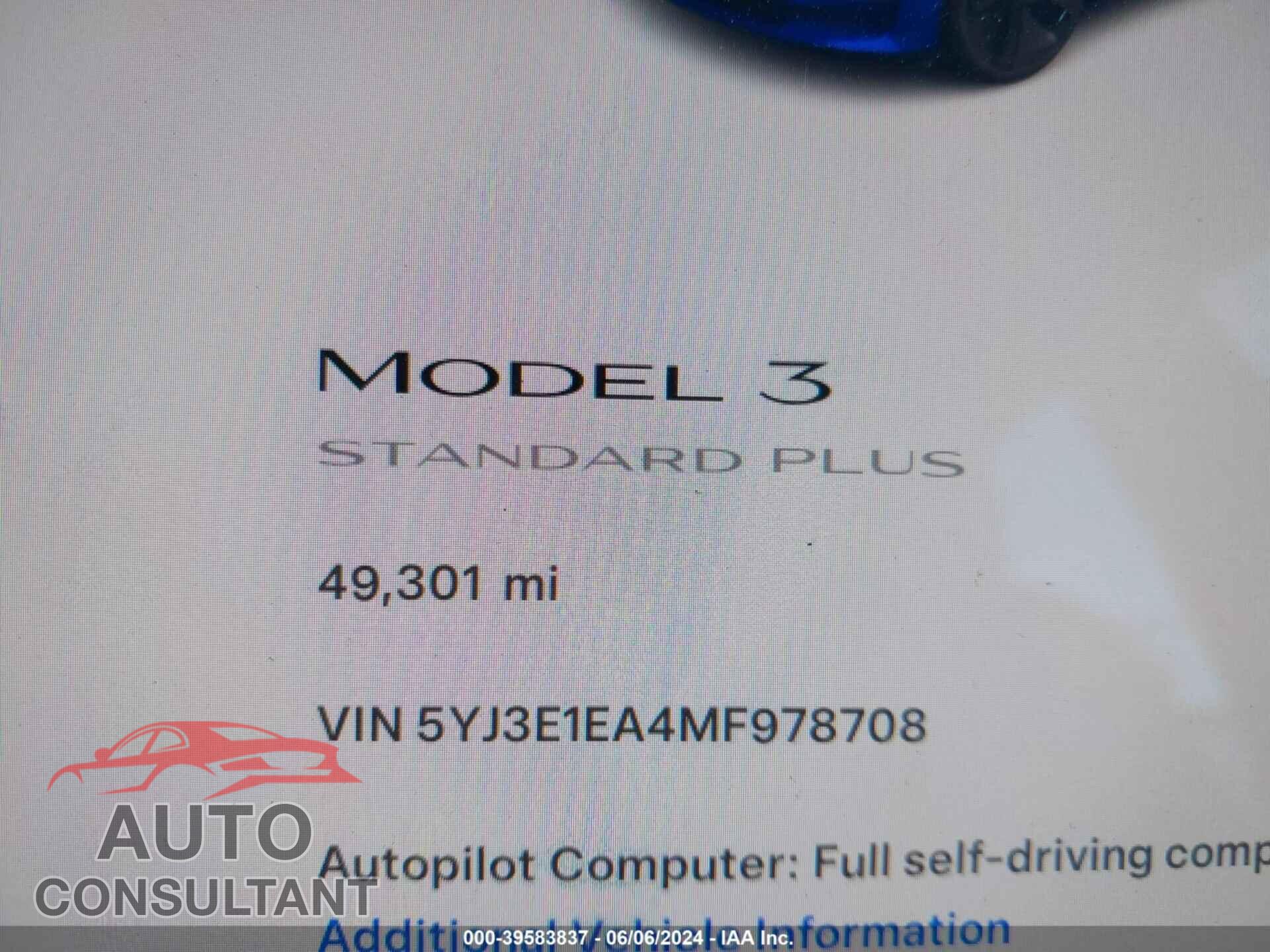 TESLA MODEL 3 2021 - 5YJ3E1EA4MF978708