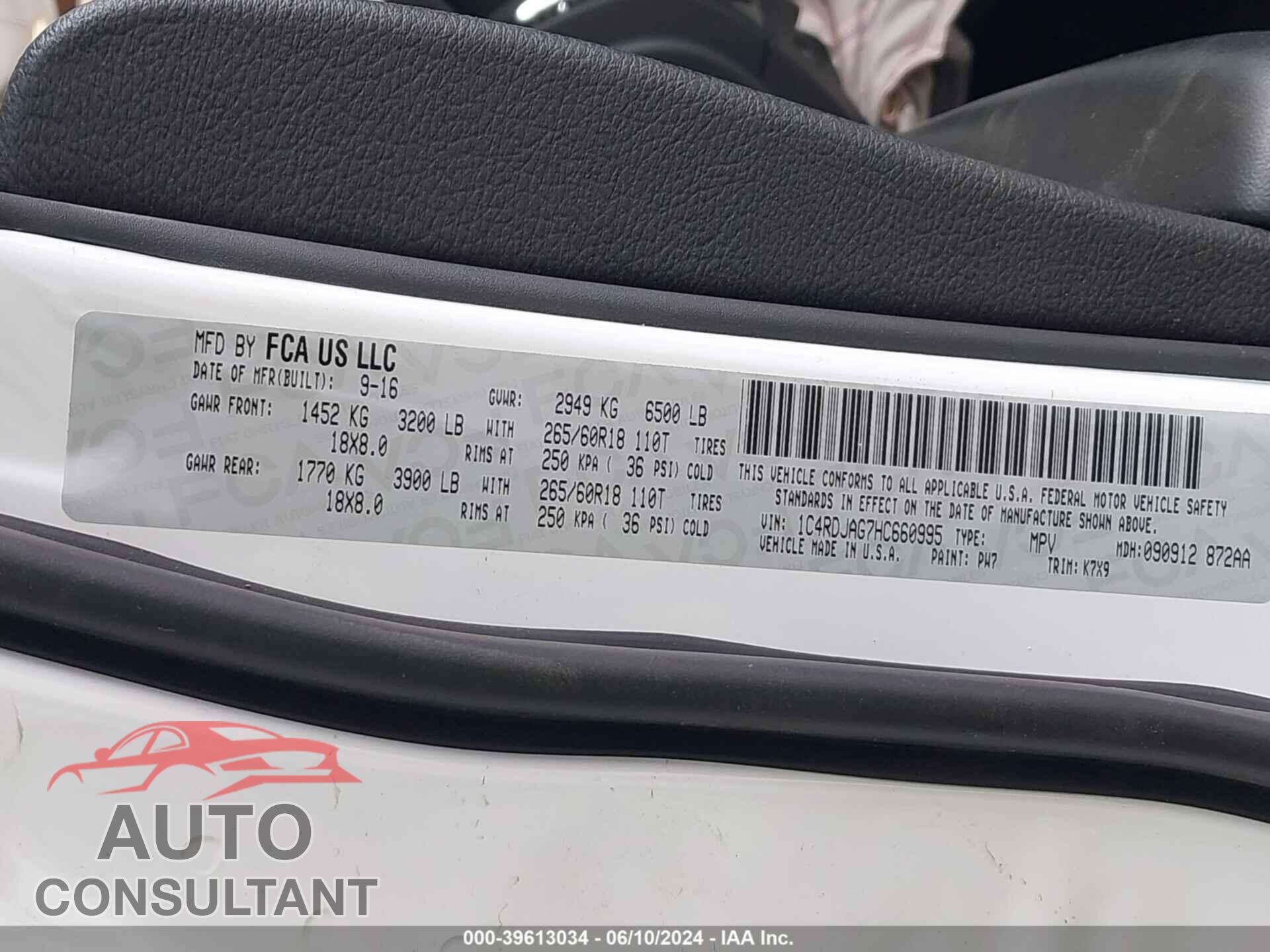 DODGE DURANGO 2017 - 1C4RDJAG7HC660995