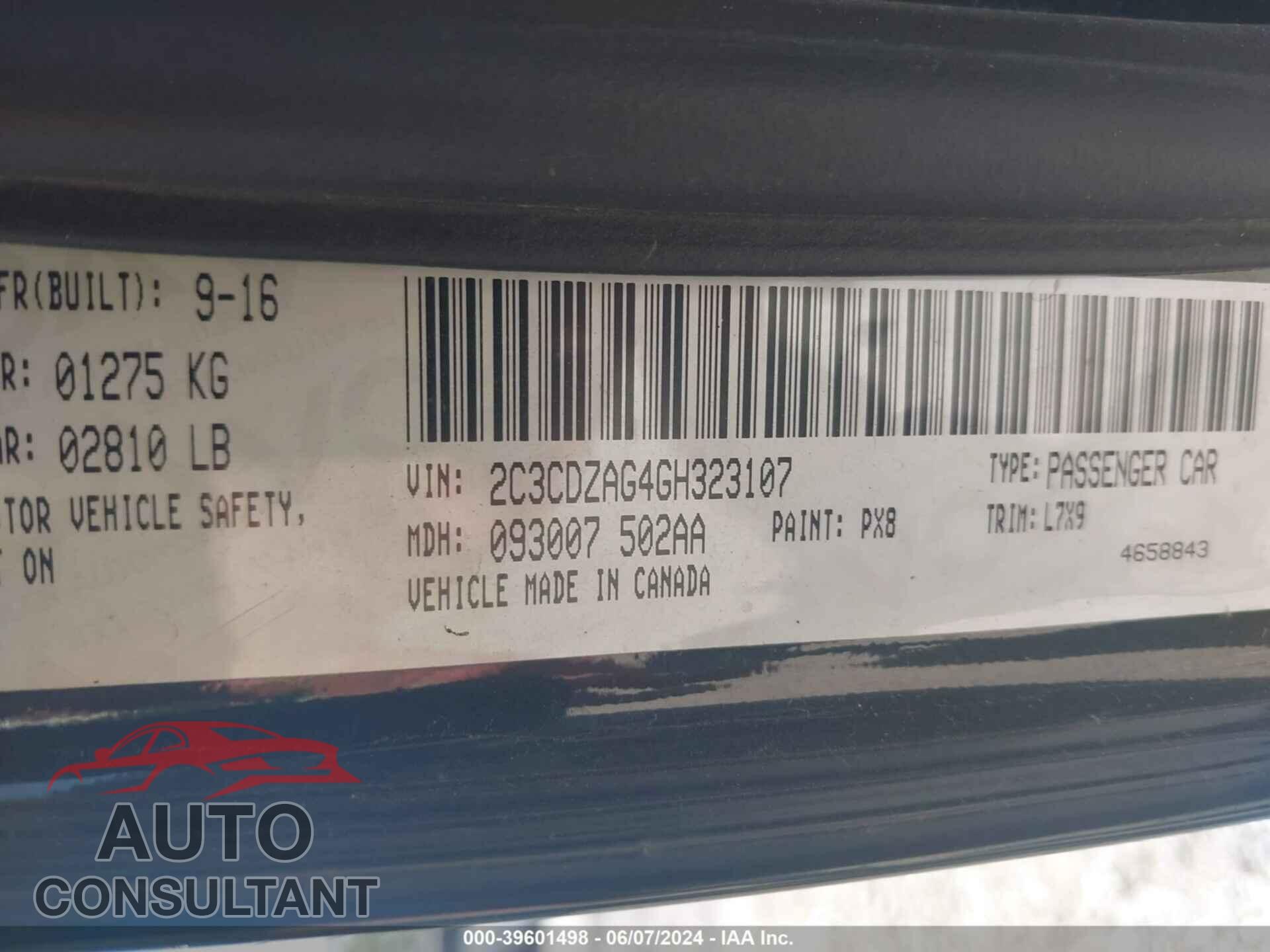 DODGE CHALLENGER 2016 - 2C3CDZAG4GH323107