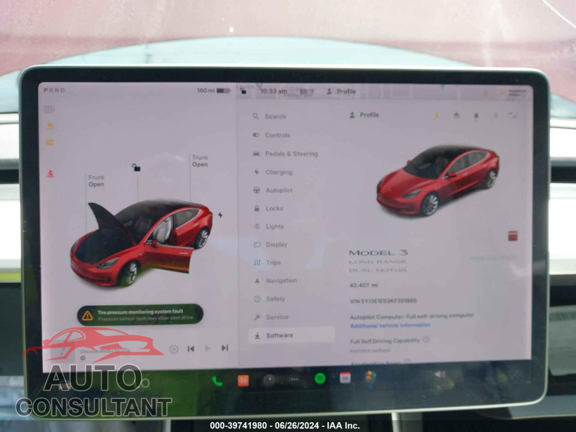 TESLA MODEL 3 2019 - 5YJ3E1EB2KF391865