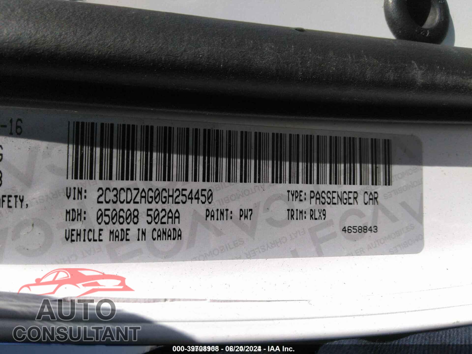 DODGE CHALLENGER 2016 - 2C3CDZAG0GH254450
