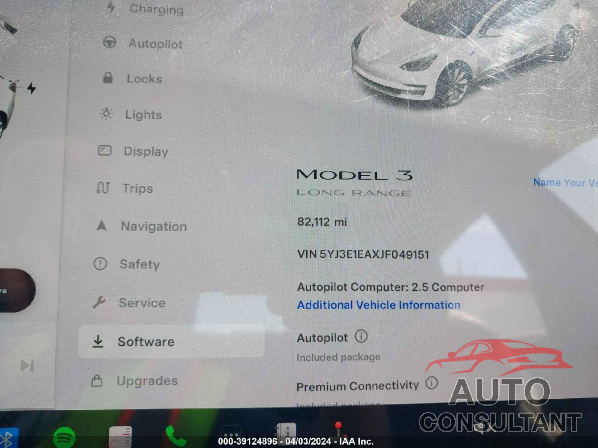 TESLA MODEL 3 2018 - 5YJ3E1EAXJF049151