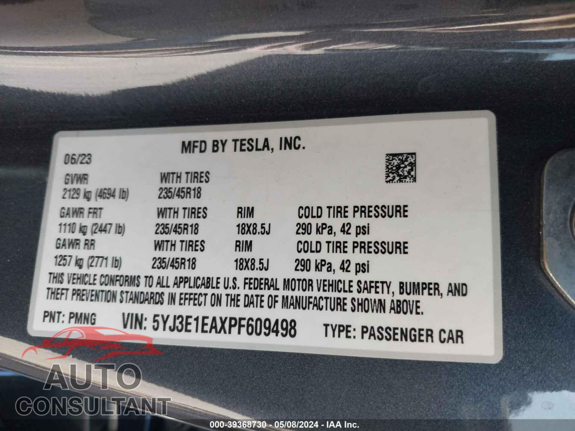 TESLA MODEL 3 2023 - 5YJ3E1EAXPF609498