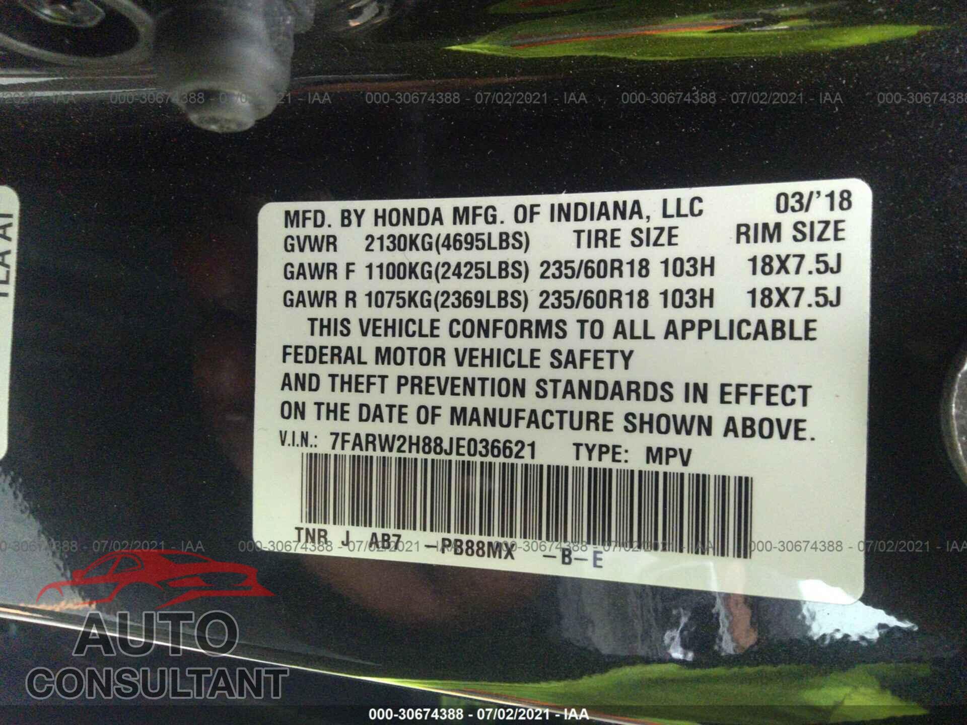 HONDA CR-V 2018 - 7FARW2H88JE036621