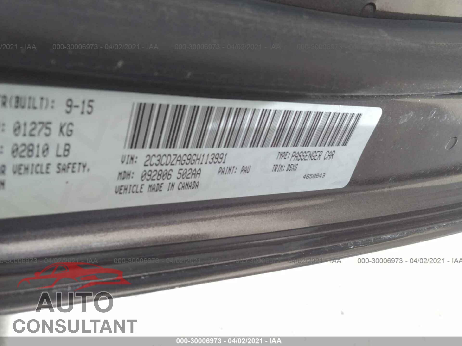 DODGE CHALLENGER 2016 - 2C3CDZAG9GH113991