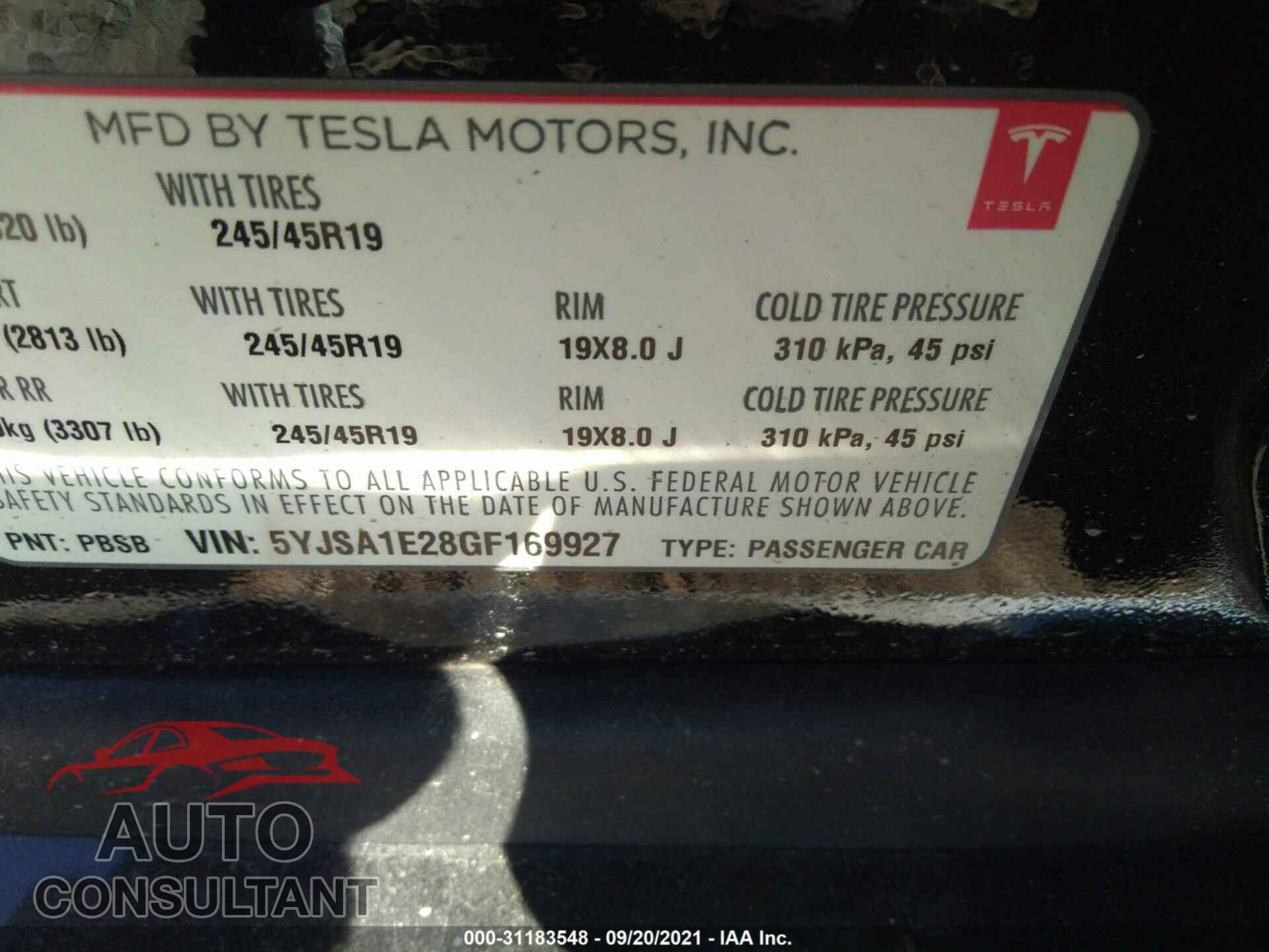 TESLA MODEL S 2016 - 5YJSA1E28GF169927