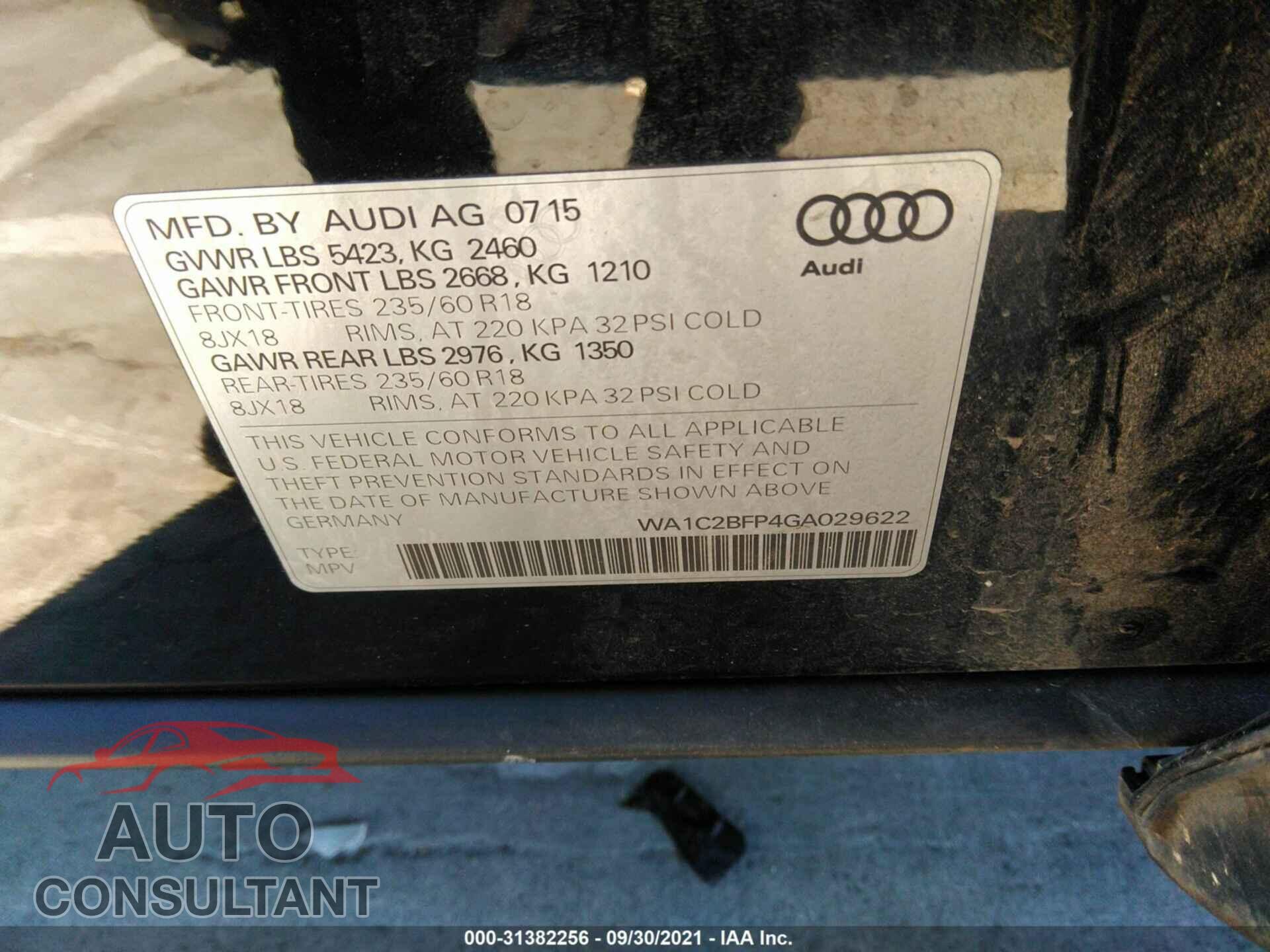 AUDI Q5 2016 - WA1C2BFP4GA029622