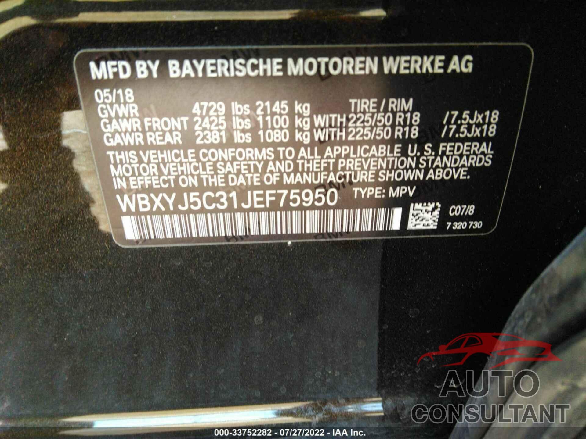 BMW X2 2018 - WBXYJ5C31JEF75950