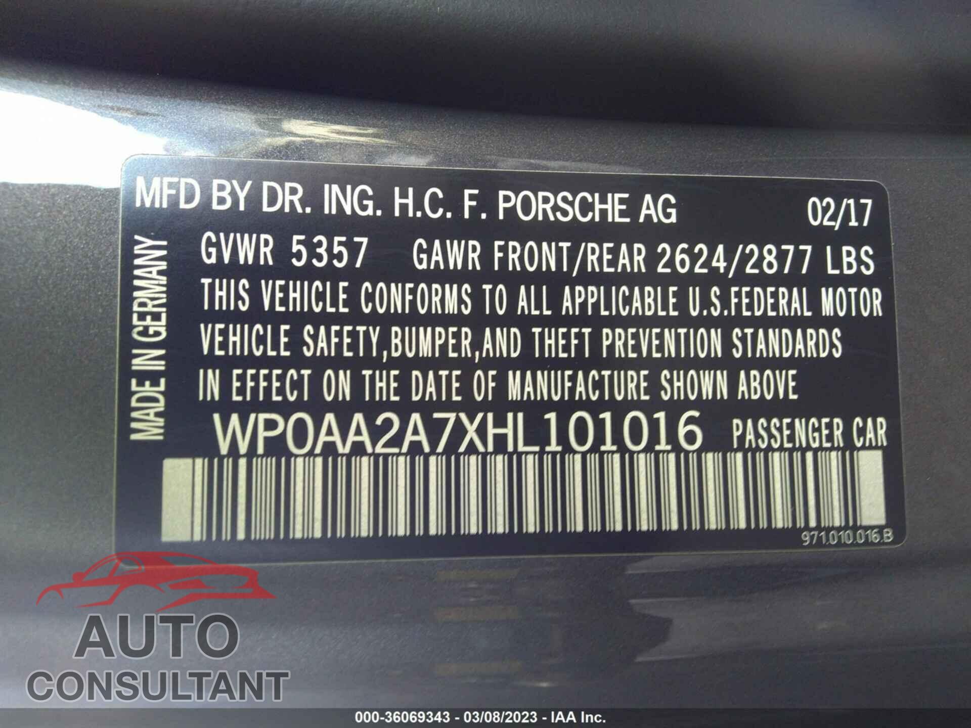 PORSCHE PANAMERA 2017 - WP0AA2A7XHL101016