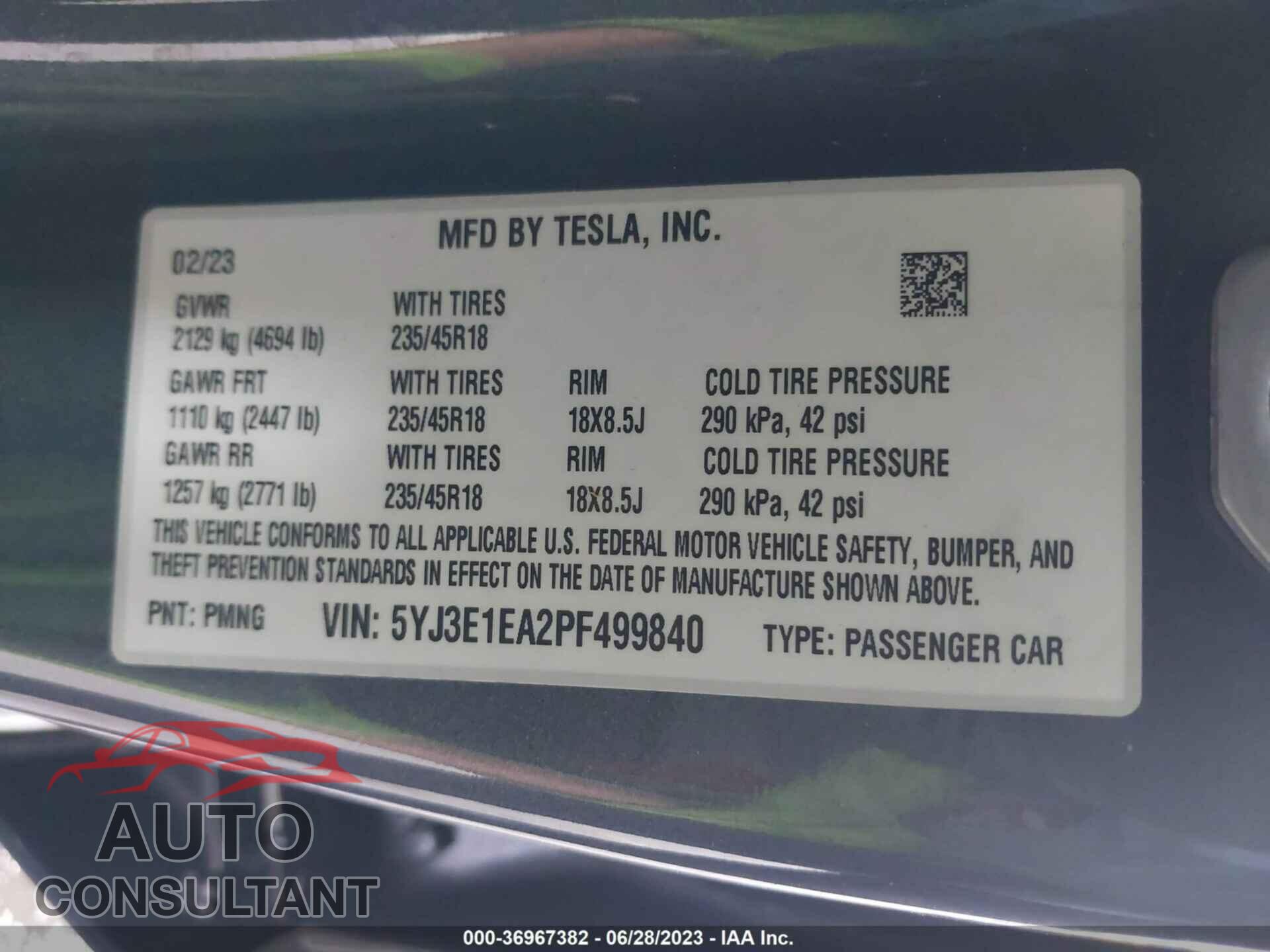 TESLA MODEL 3 2023 - 5YJ3E1EA2PF499840