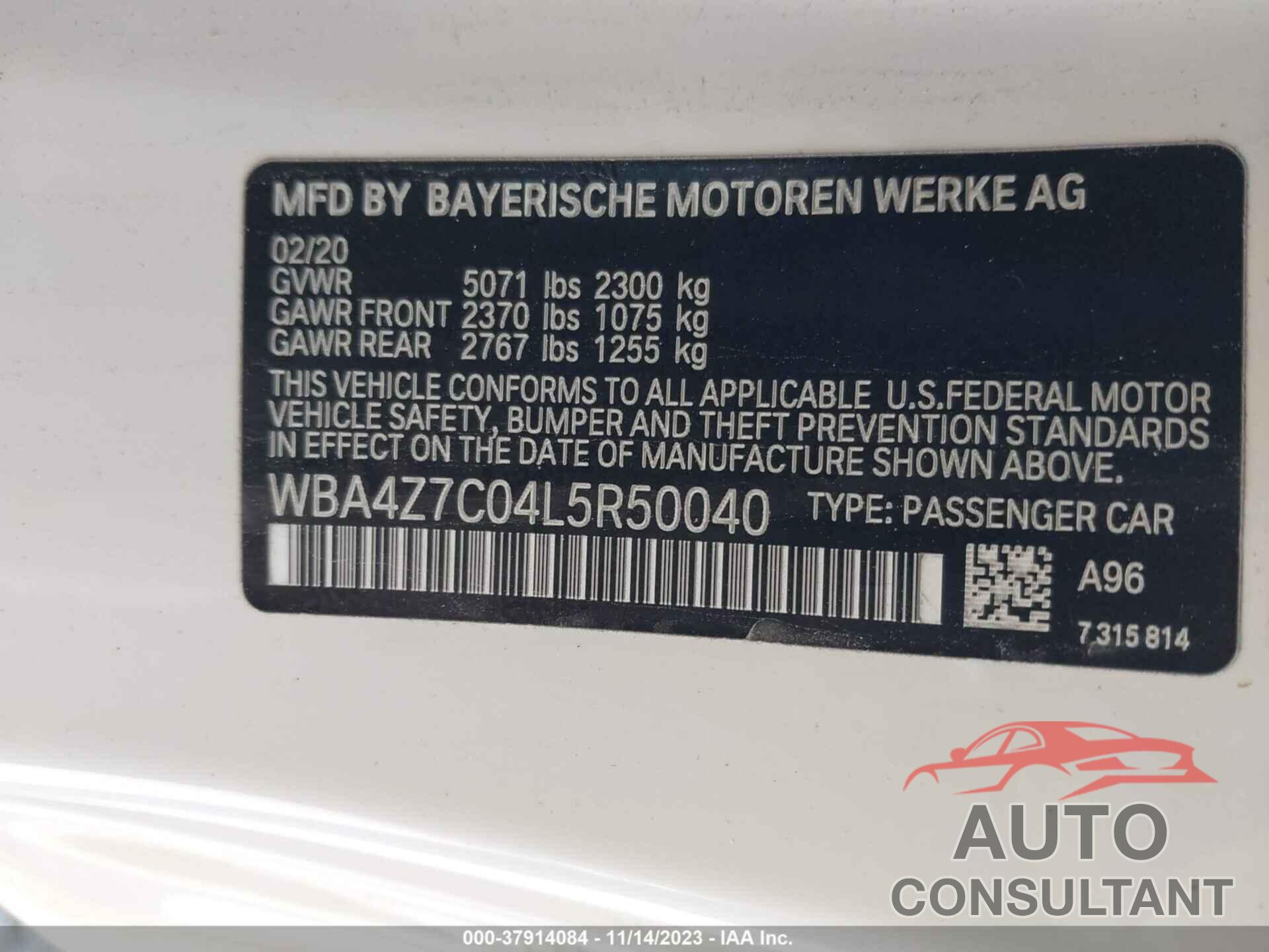 BMW 440XI 2020 - WBA4Z7C04L5R50040