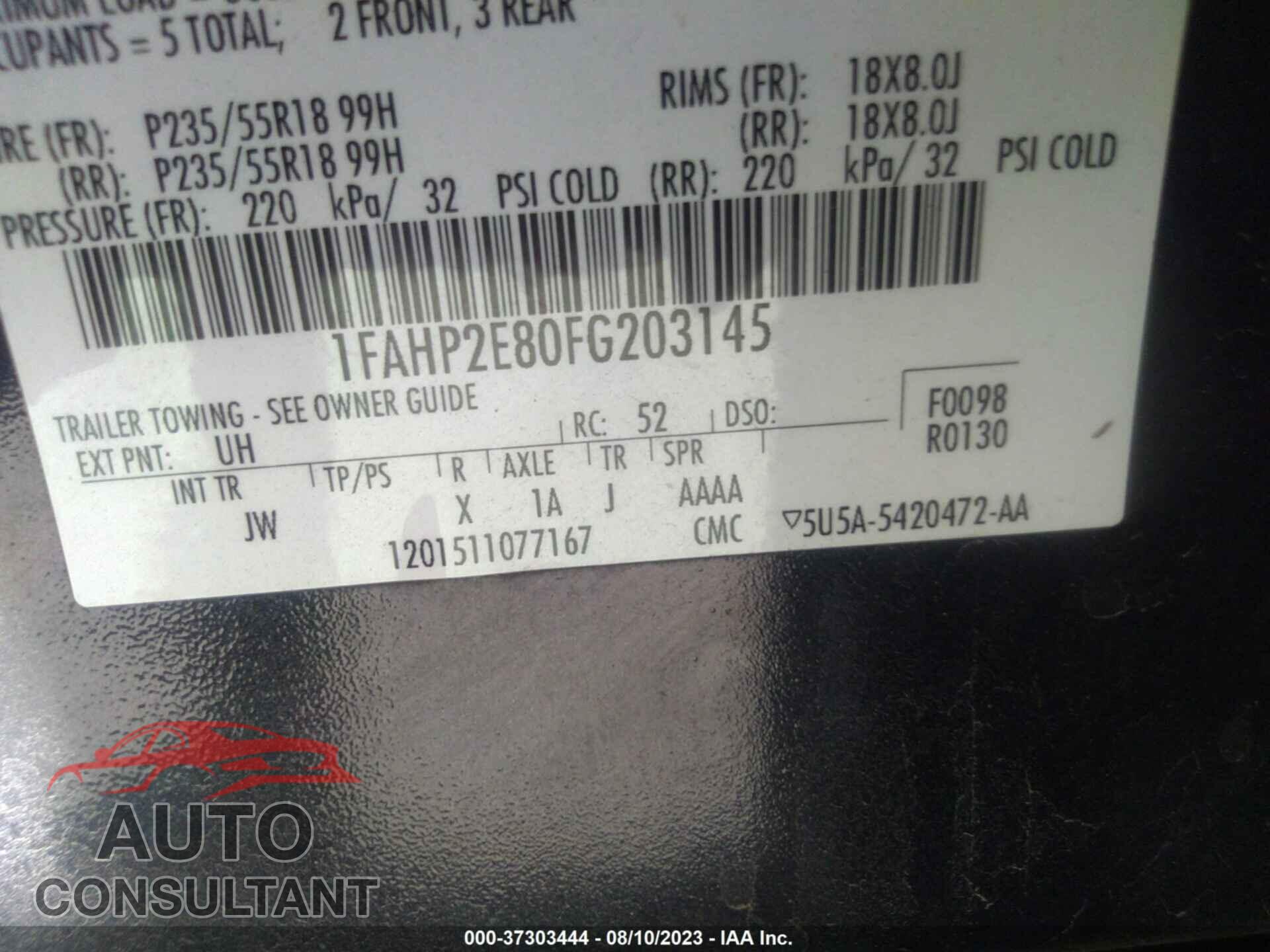 FORD TAURUS 2015 - 1FAHP2E80FG203145