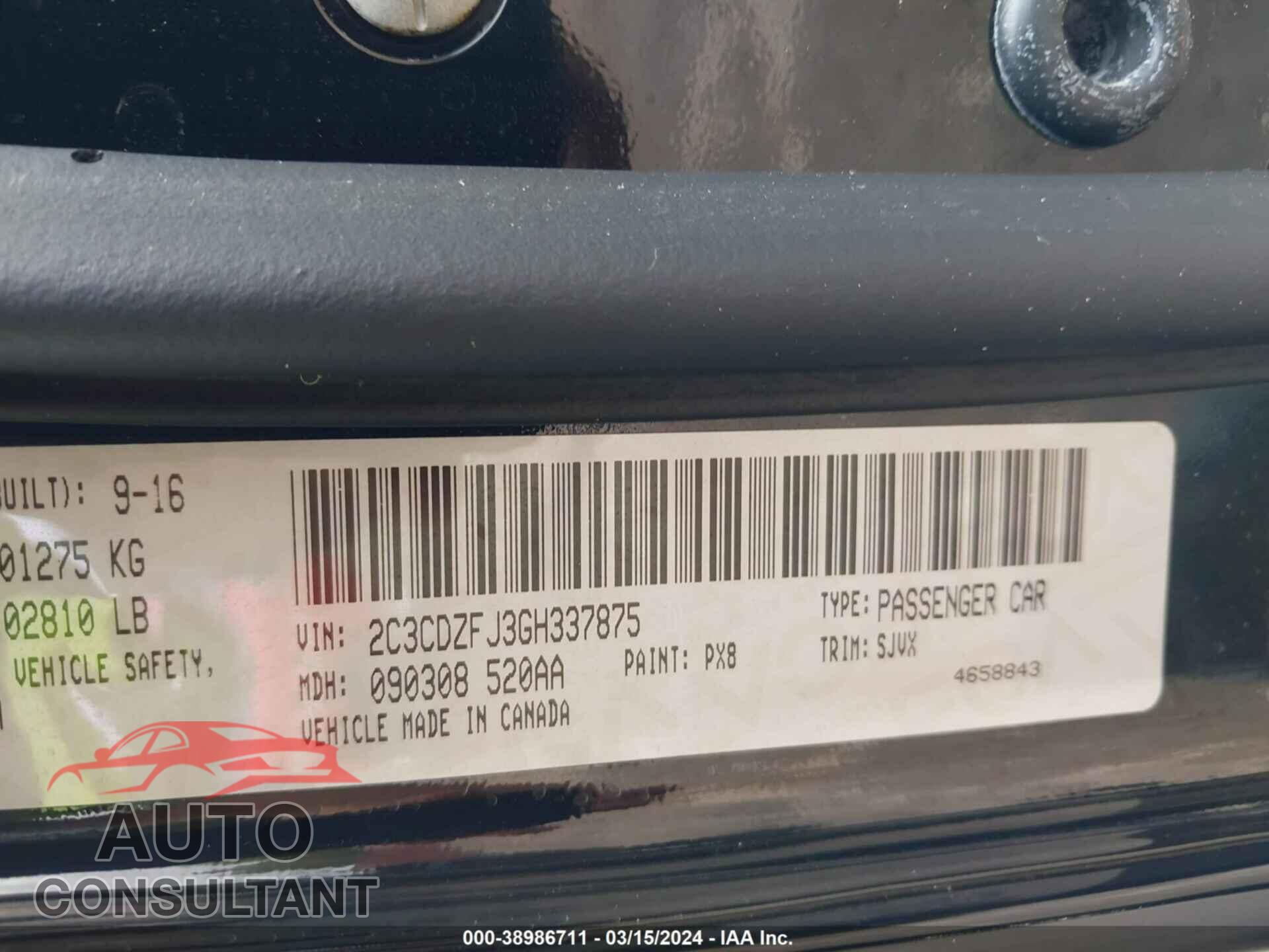 DODGE CHALLENGER 2016 - 2C3CDZFJ3GH337875