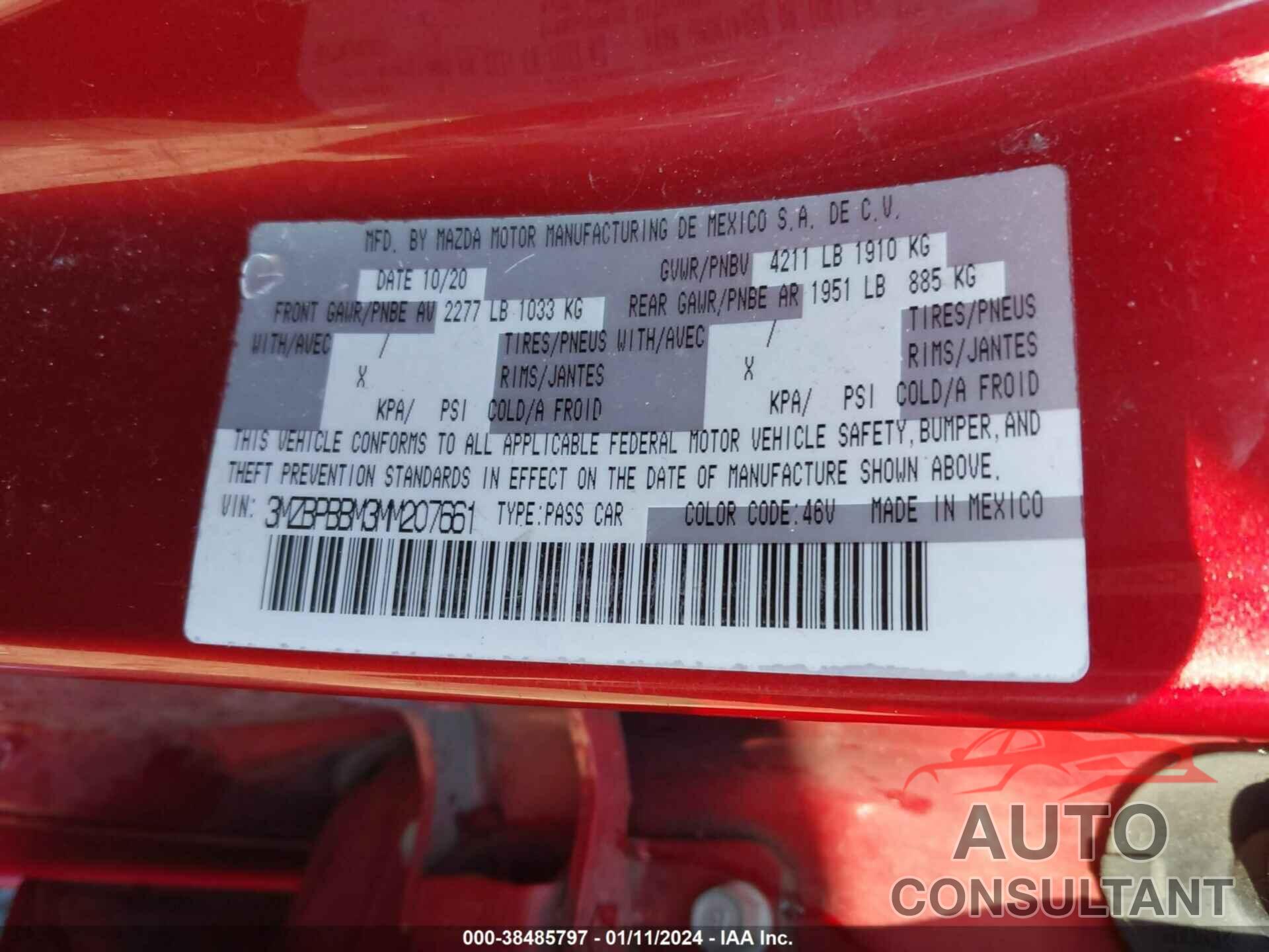 MAZDA 3 2021 - 3MZBPBBM3MM207661