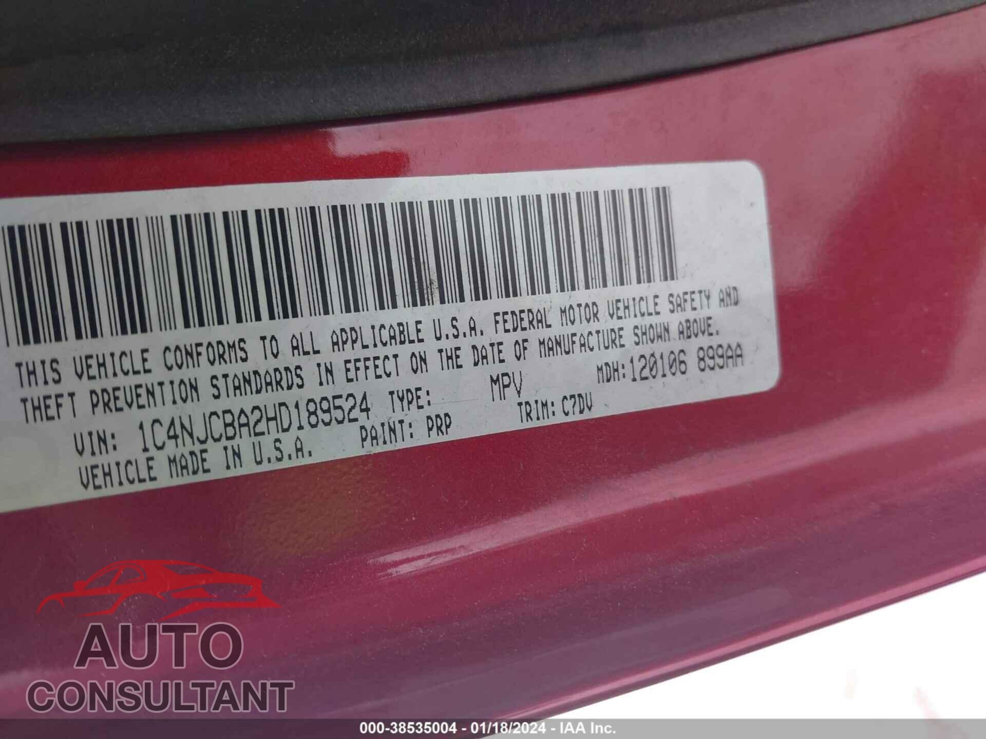 JEEP COMPASS 2017 - 1C4NJCBA2HD189524