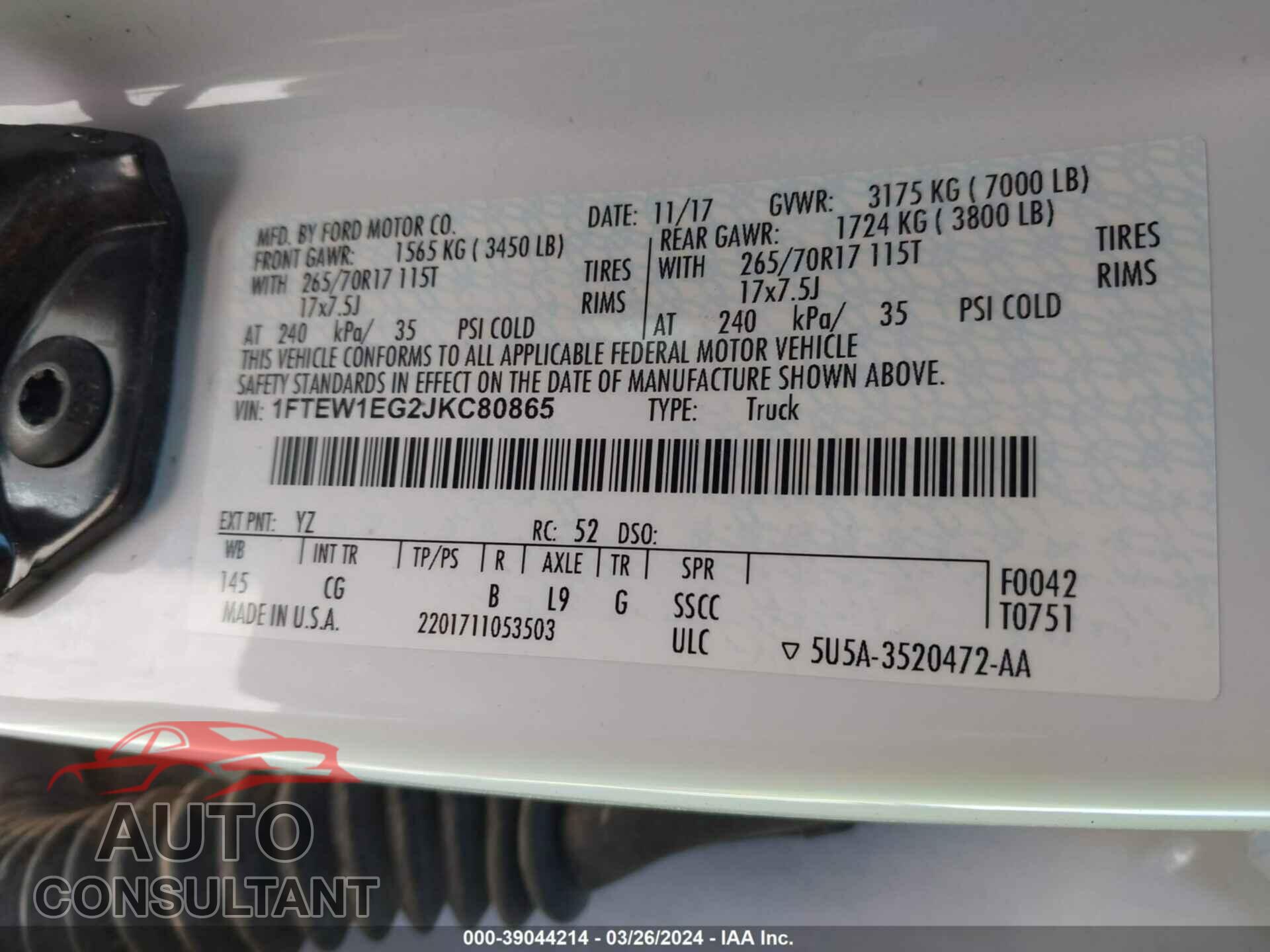 FORD F150 2018 - 1FTEW1EG2JKC80865