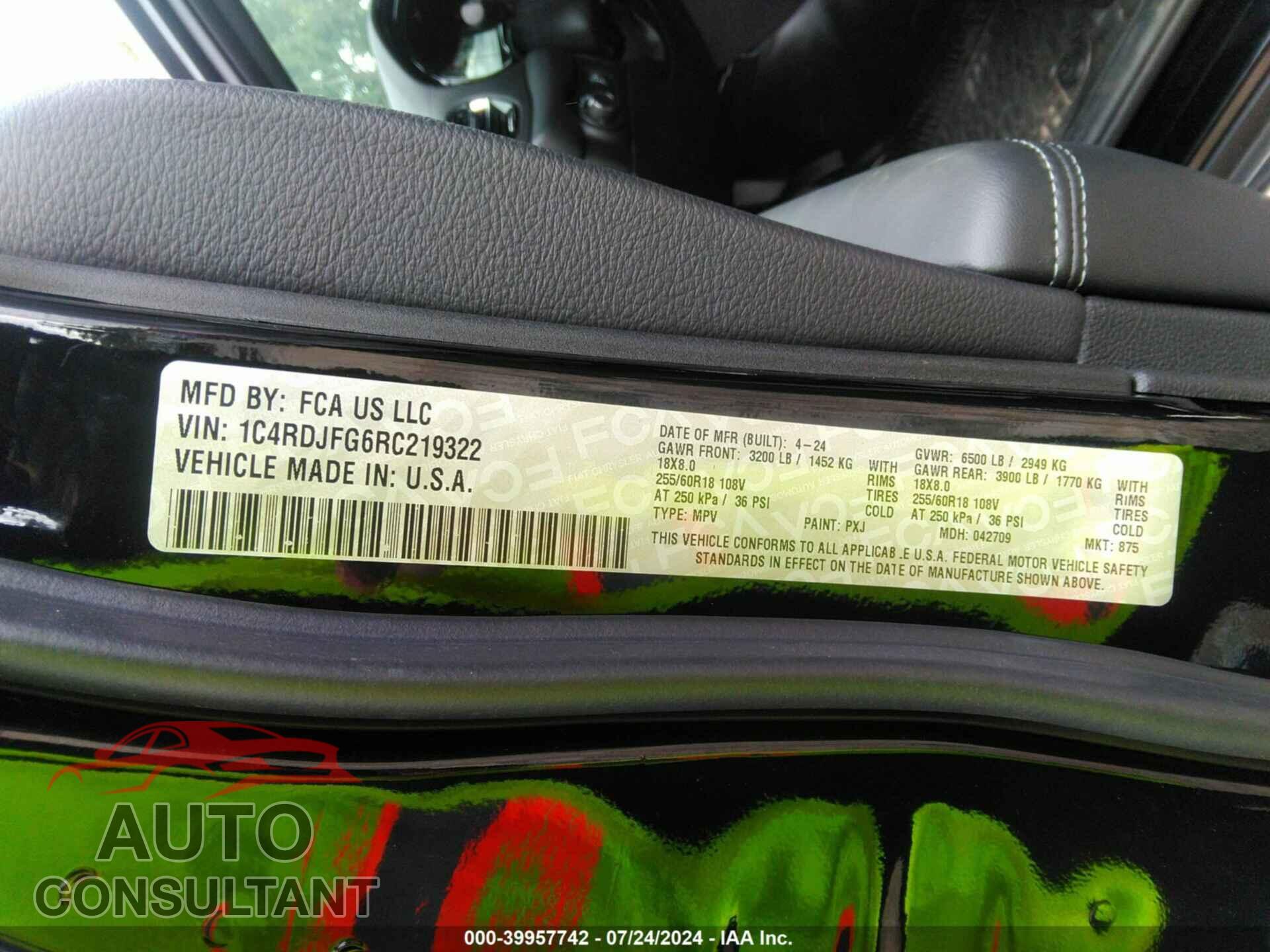 DODGE DURANGO 2024 - 1C4RDJFG6RC219322