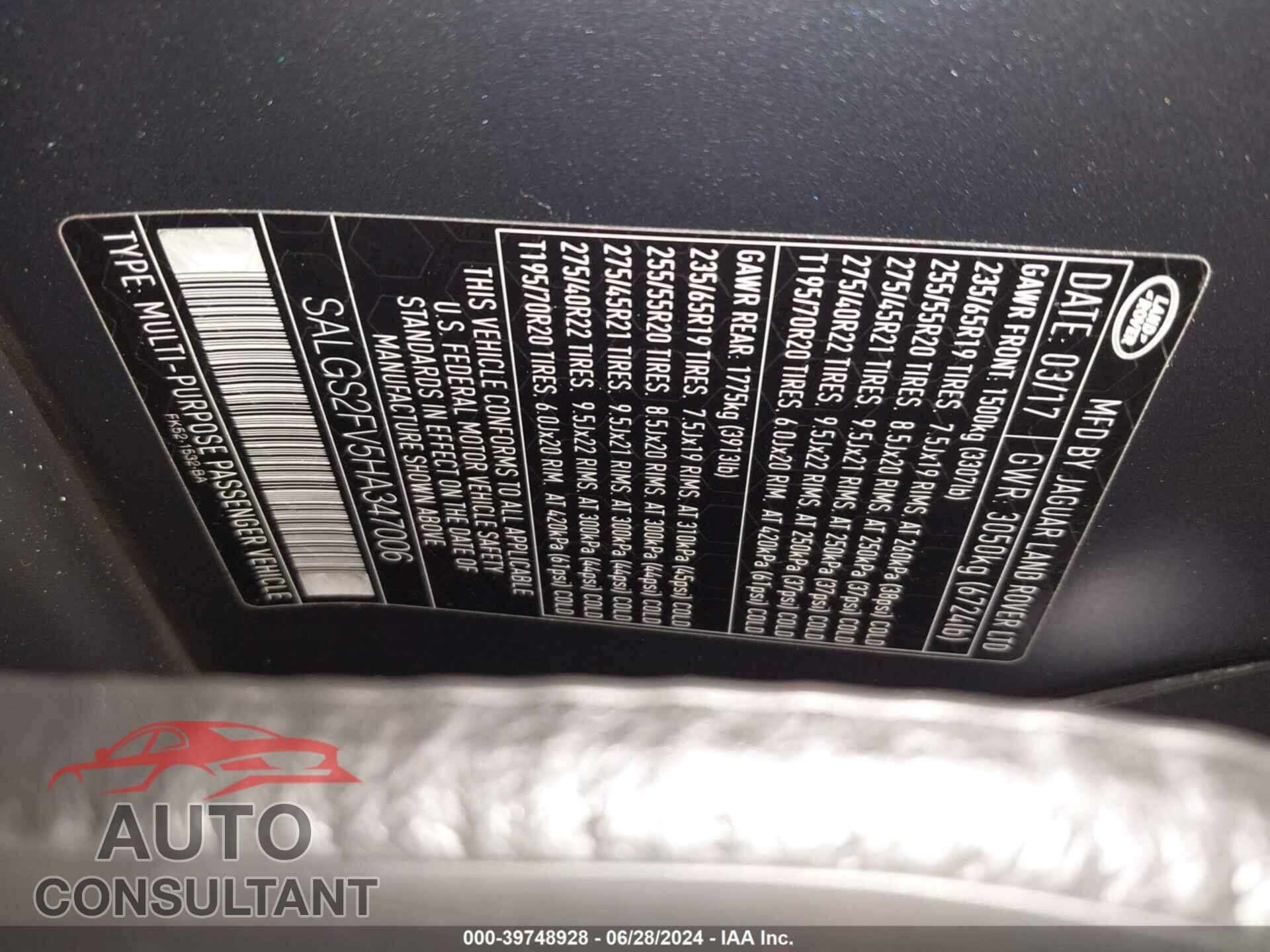 LAND ROVER RANGE ROVER 2017 - SALGS2FV5HA347006