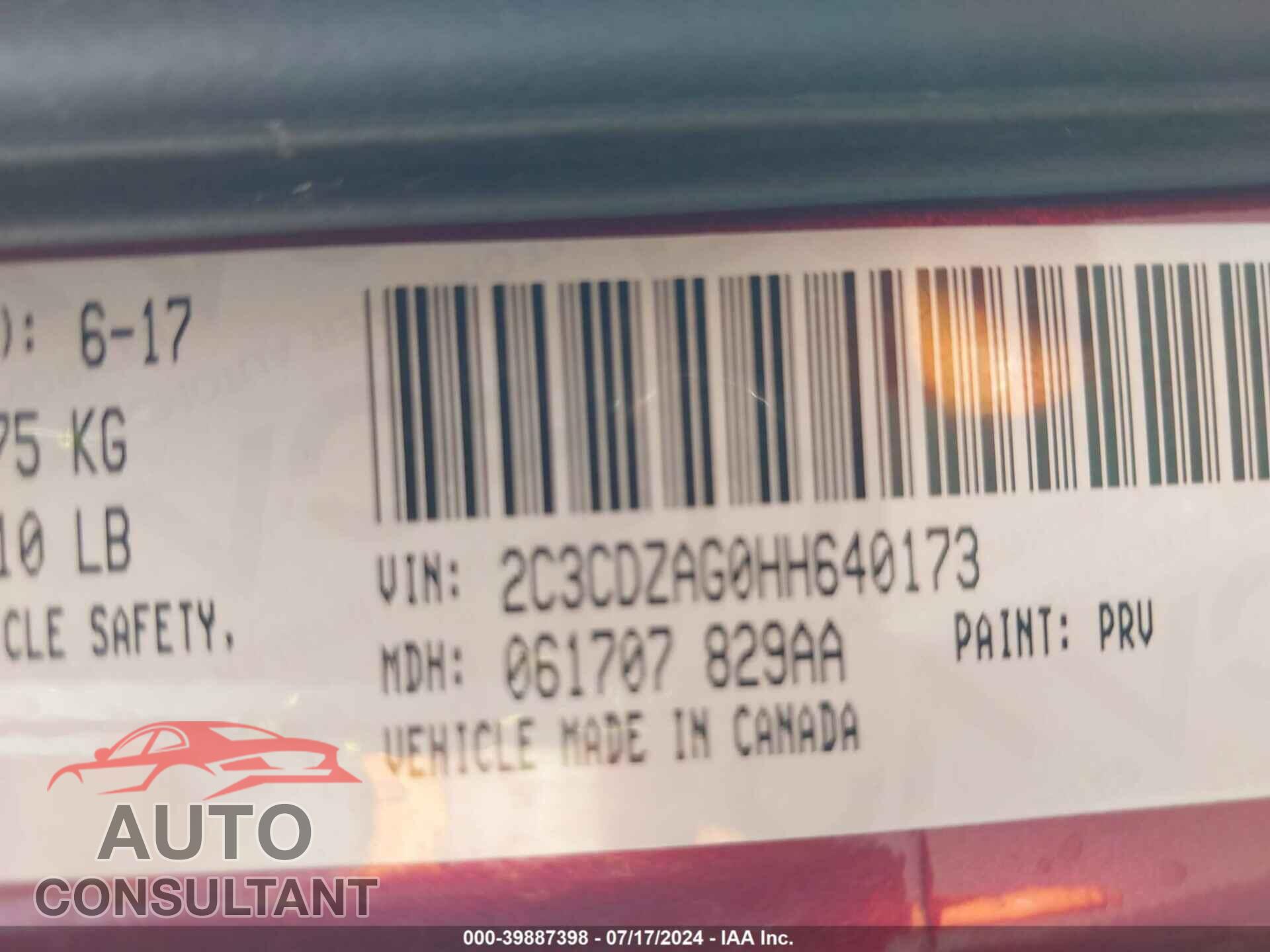 DODGE CHALLENGER 2017 - 2C3CDZAG0HH640173