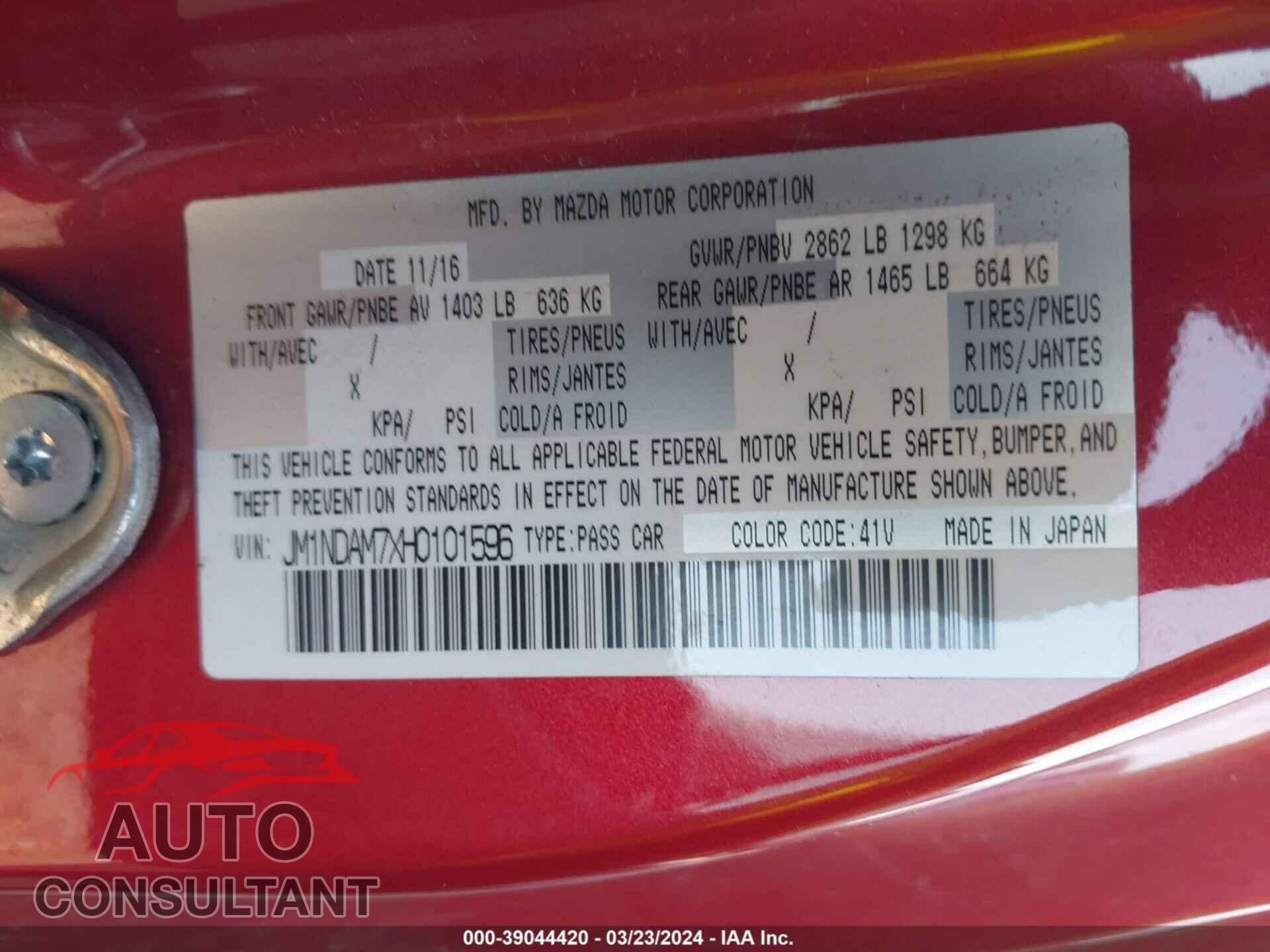 MAZDA MX-5 MIATA RF 2017 - JM1NDAM7XH0101596