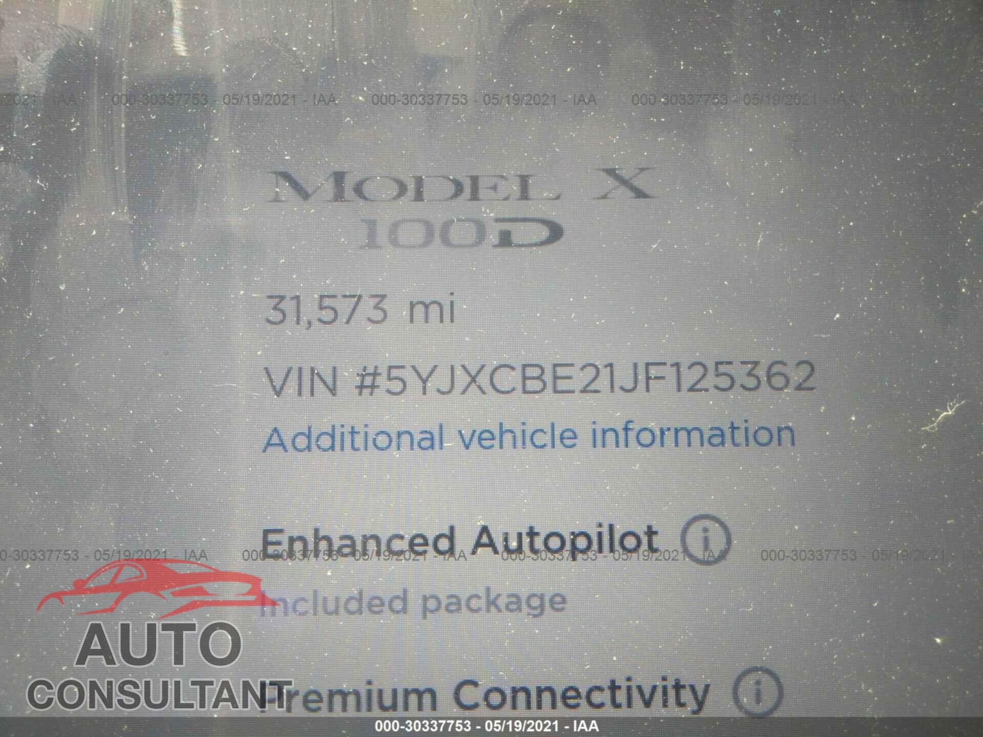 TESLA MODEL X 2018 - 5YJXCBE21JF125362