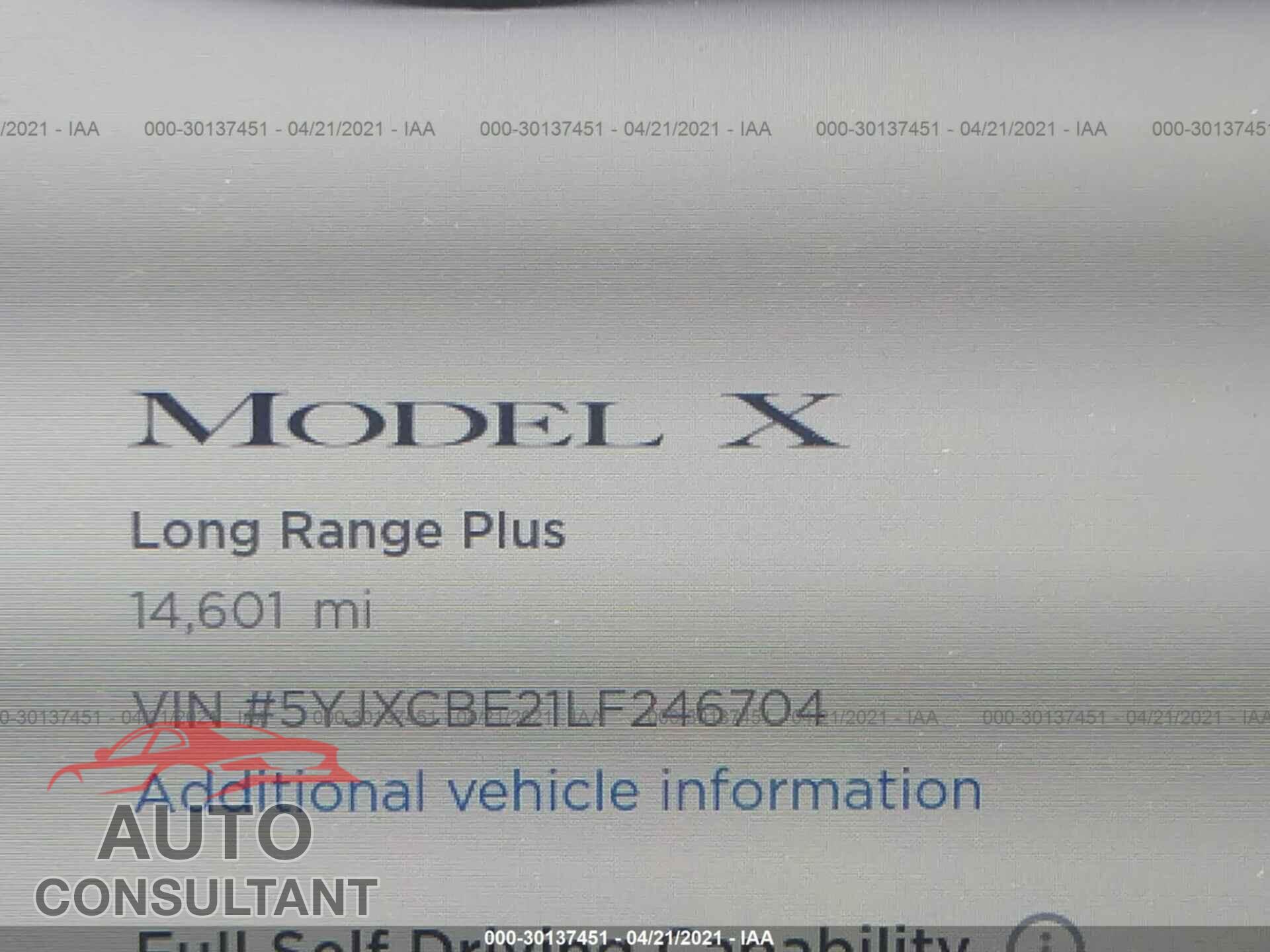 TESLA MODEL X 2020 - 5YJXCBE21LF246704