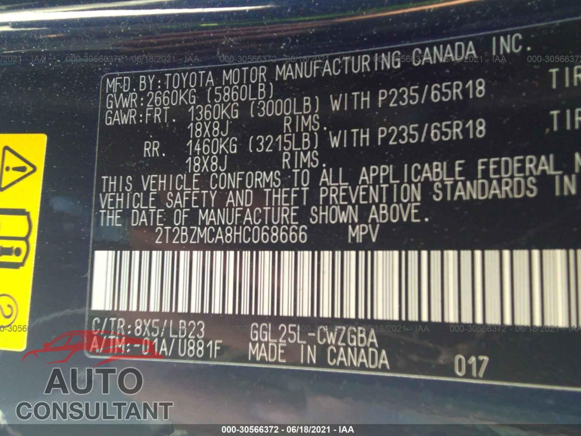 LEXUS RX 2017 - 2T2BZMCA8HC068666