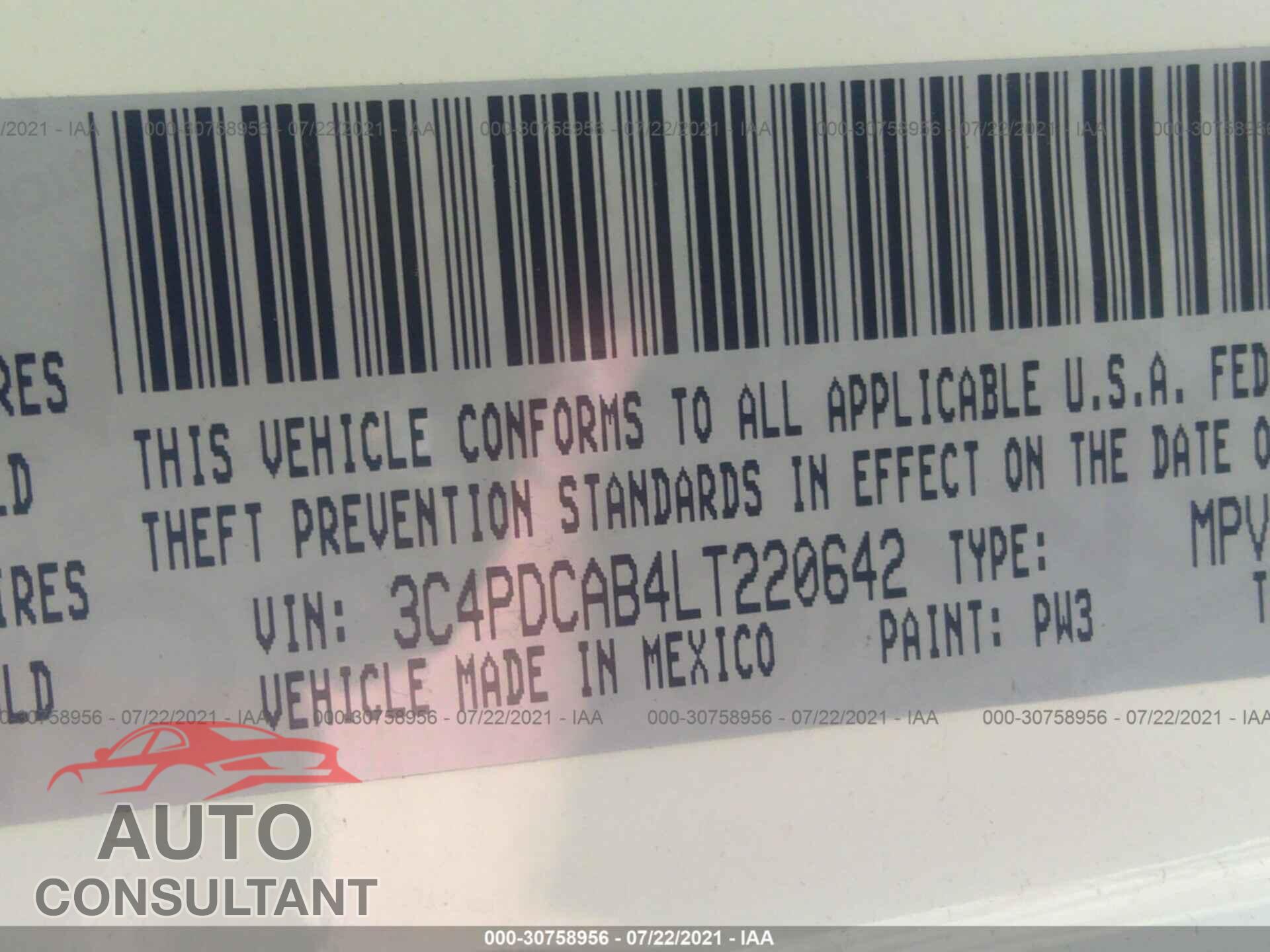 DODGE JOURNEY 2020 - 3C4PDCAB4LT220642