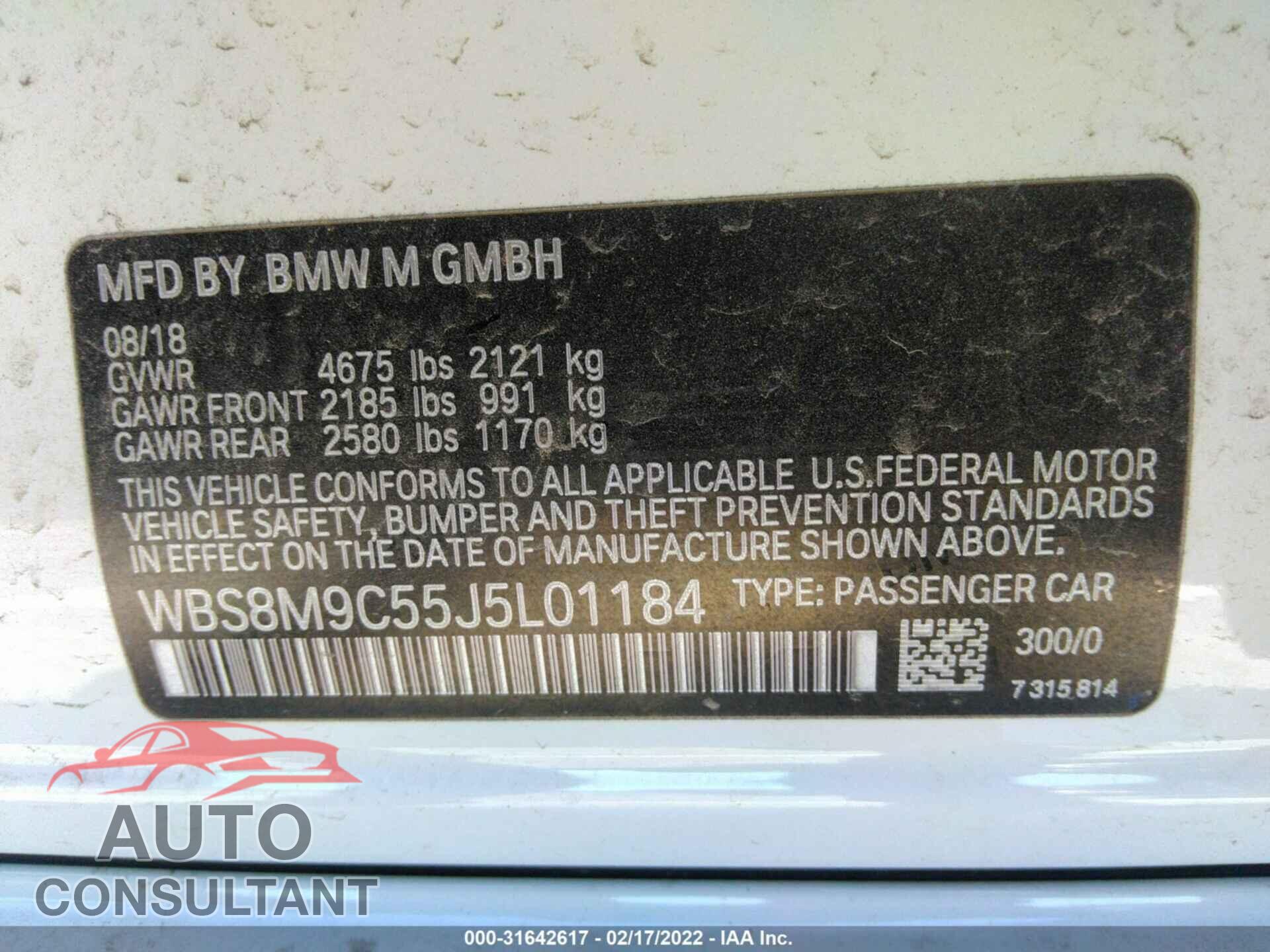 BMW M3 2018 - WBS8M9C55J5L01184