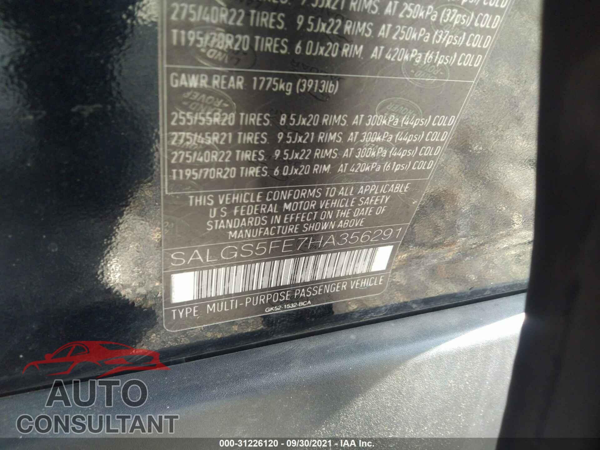 LAND ROVER RANGE ROVER 2017 - SALGS5FE7HA356291
