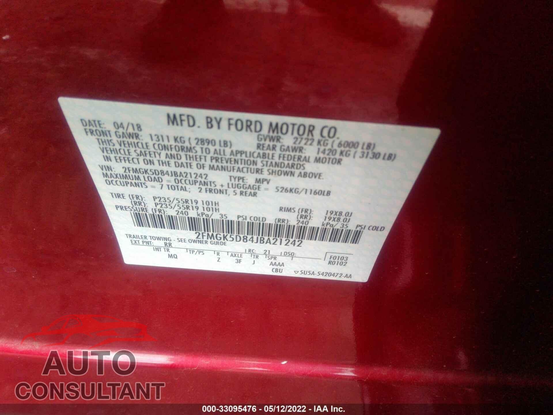 FORD FLEX 2018 - 2FMGK5D84JBA21242
