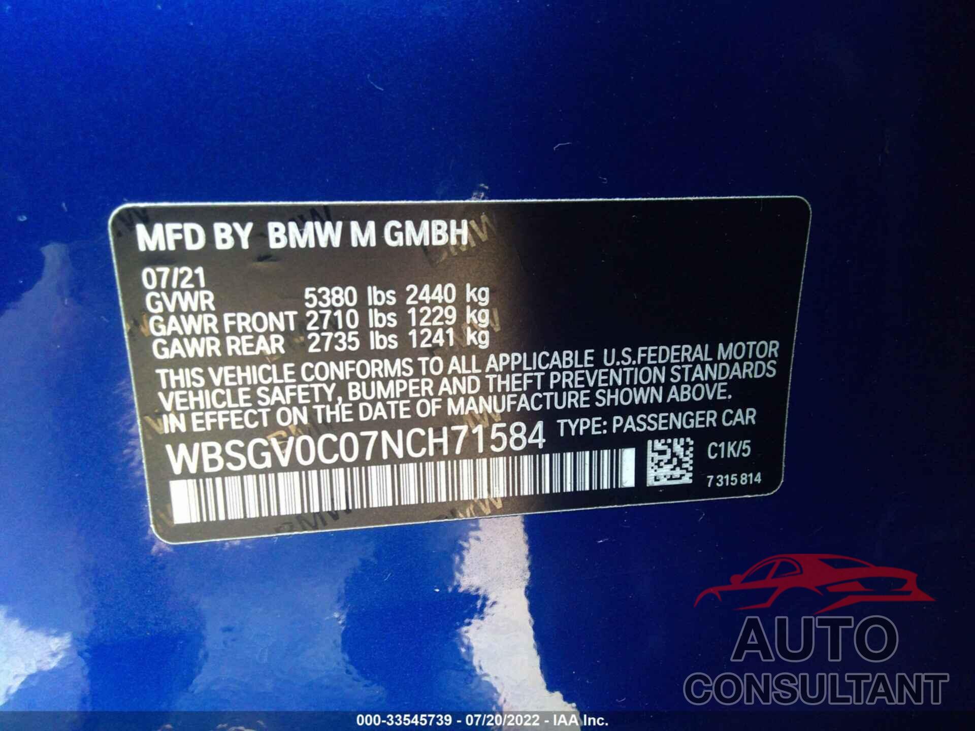 BMW M8 2022 - WBSGV0C07NCH71584