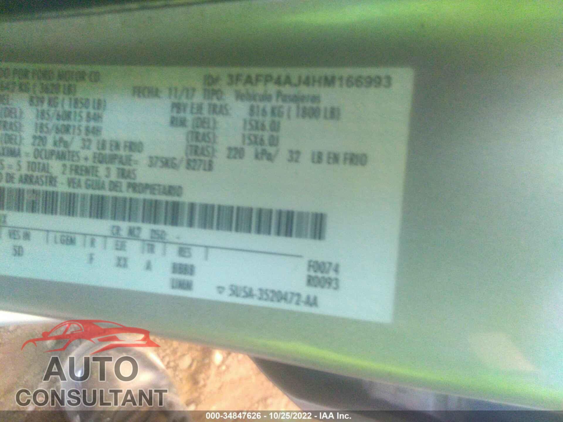 FORD FIESTA 2017 - 3FAFP4AJ4HM166993