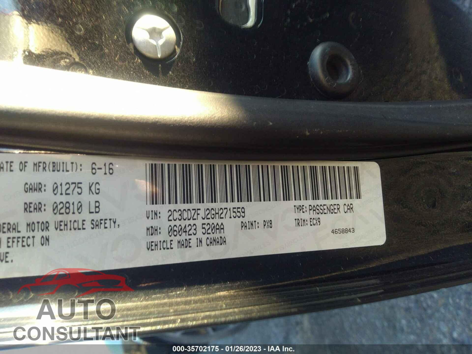DODGE CHALLENGER 2016 - 2C3CDZFJ2GH271559