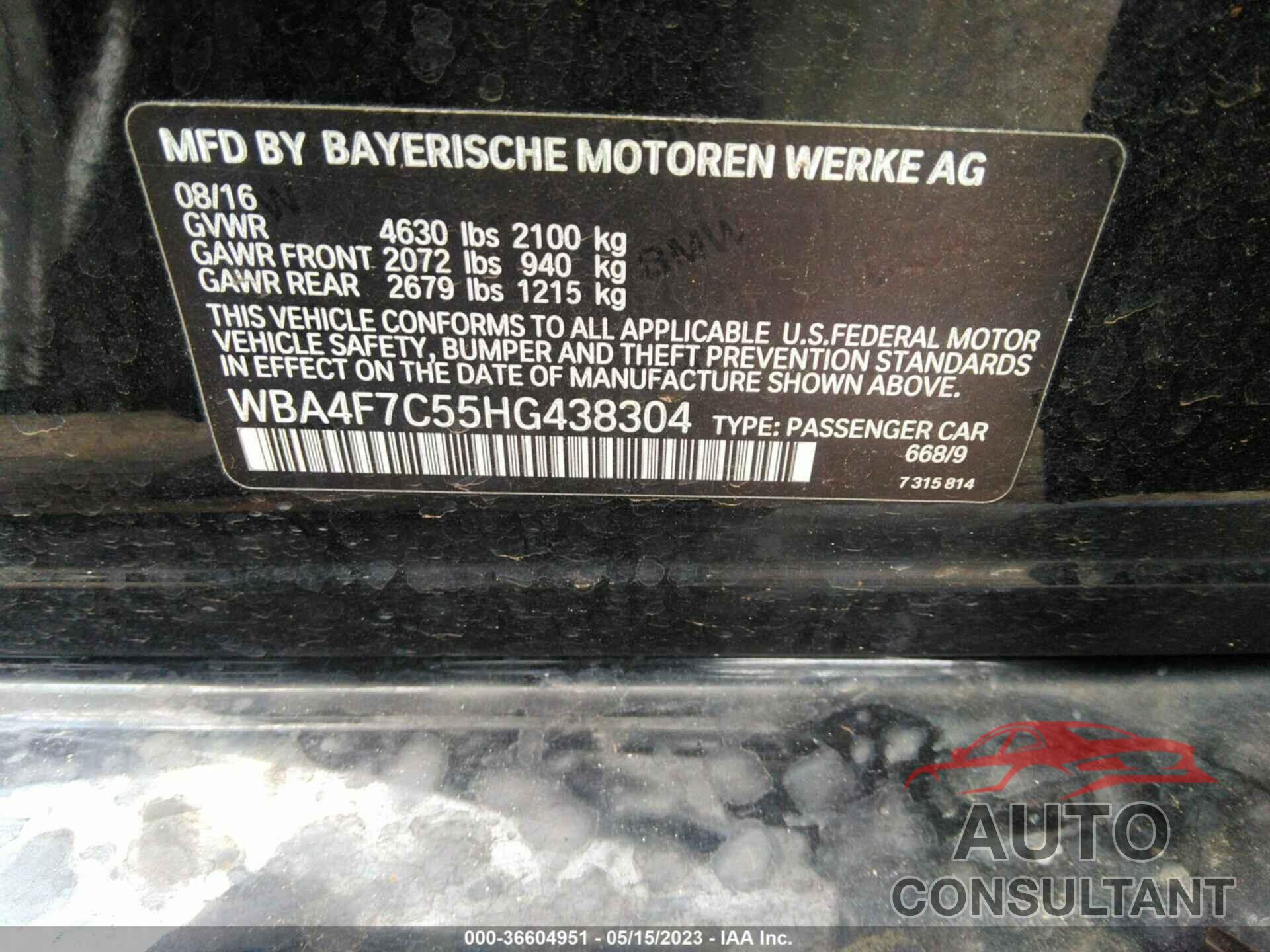 BMW 4 SERIES 2017 - WBA4F7C55HG438304