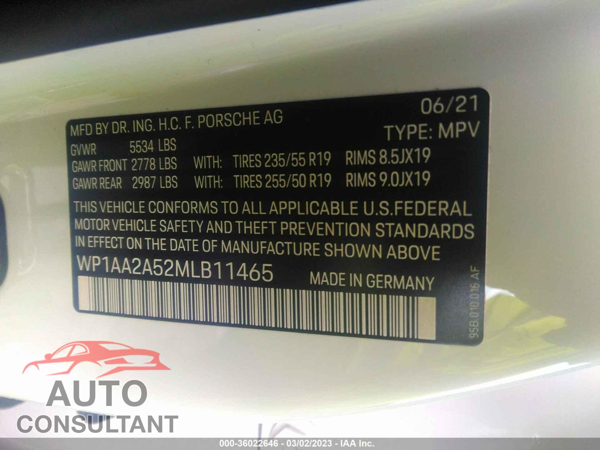 PORSCHE MACAN 2021 - WP1AA2A52MLB11465