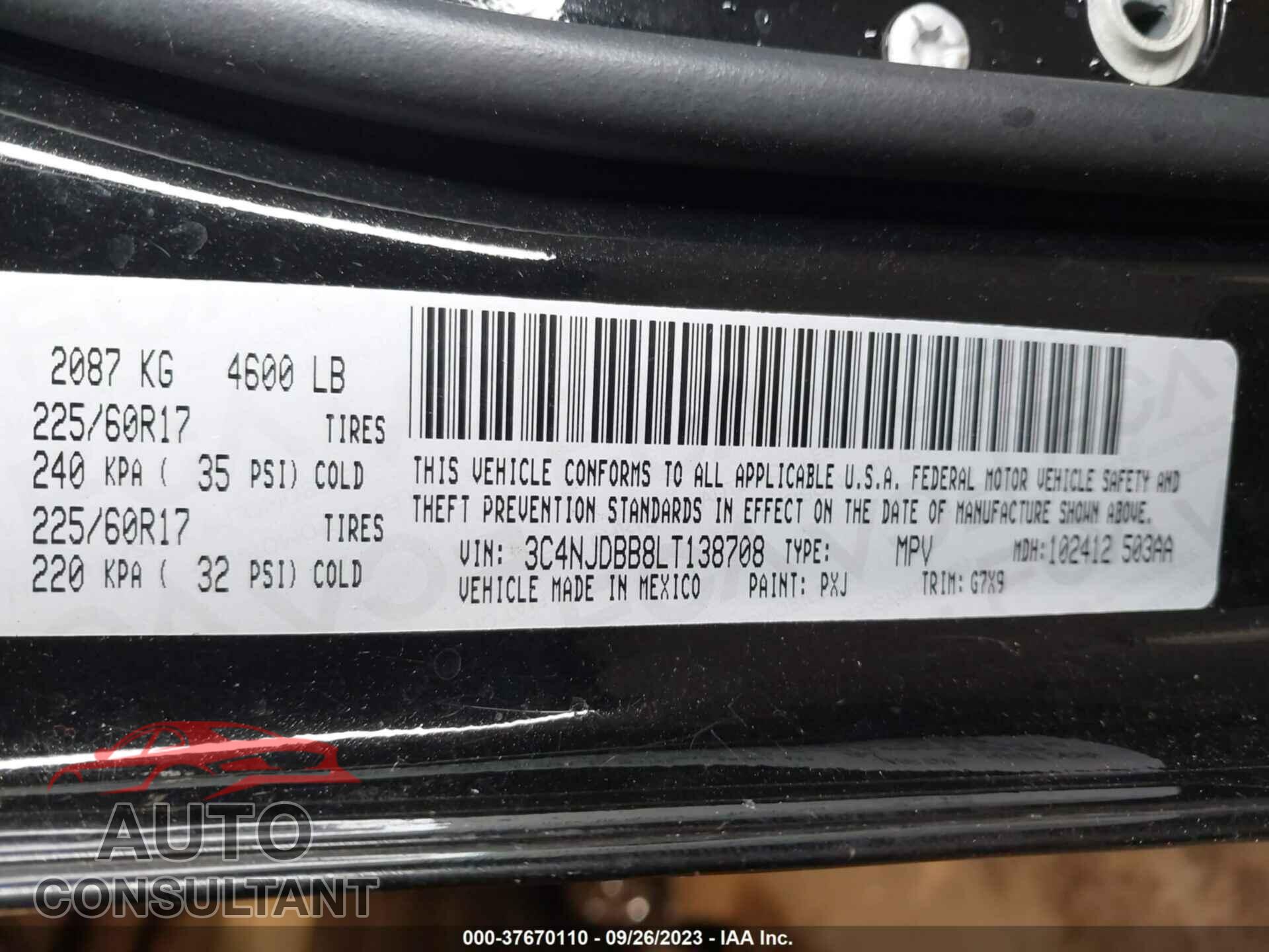 JEEP COMPASS 2020 - 3C4NJDBB8LT138708