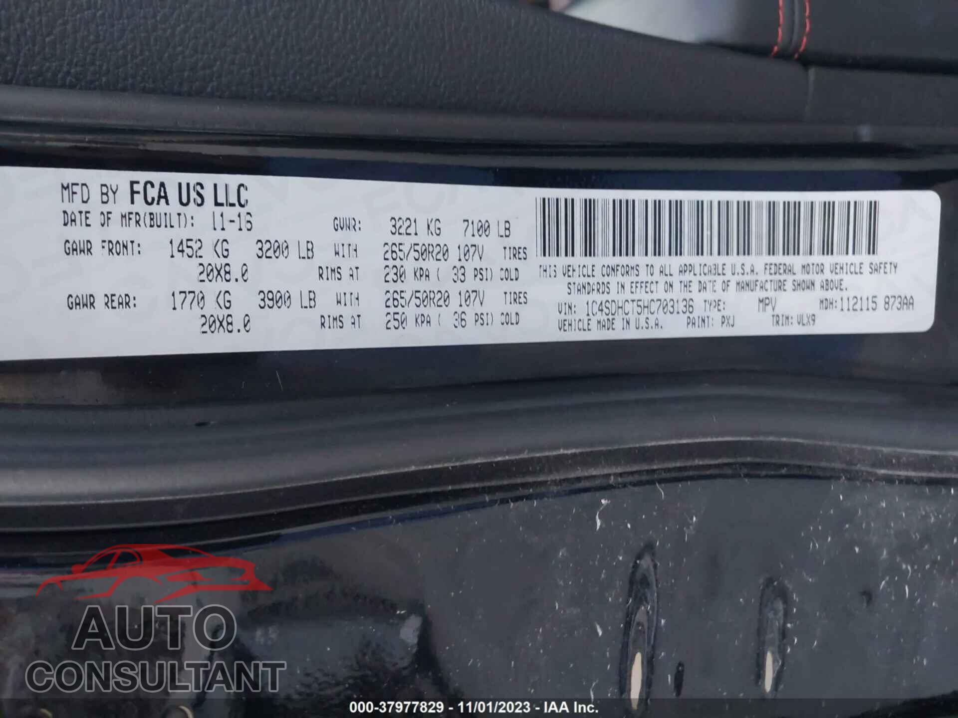 DODGE DURANGO 2017 - 1C4SDHCT5HC703136