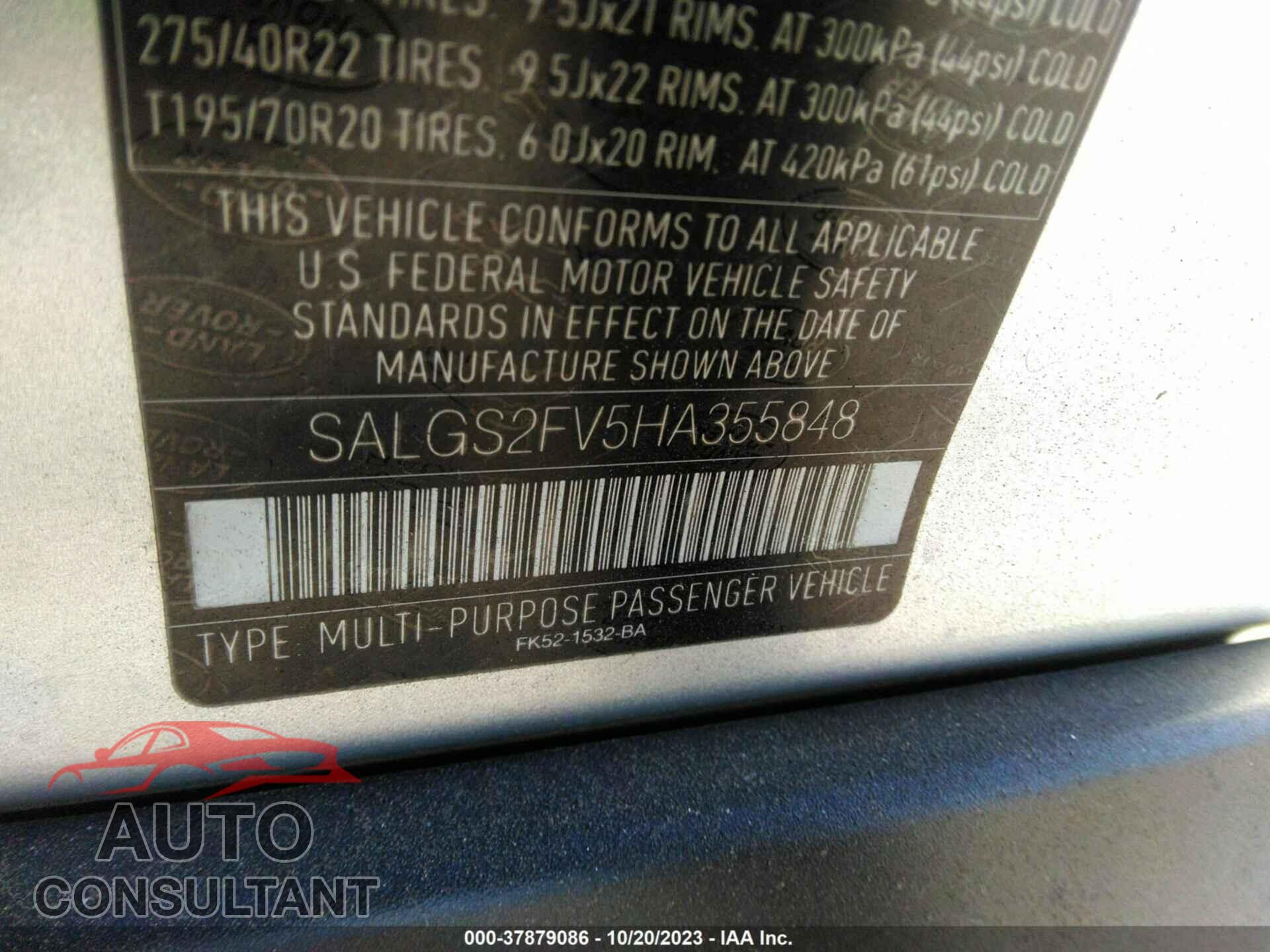 LAND ROVER RANGE ROVER 2017 - SALGS2FV5HA355848