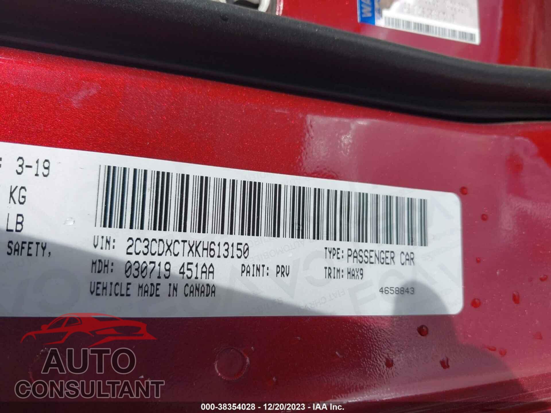 DODGE CHARGER 2019 - 2C3CDXCTXKH613150