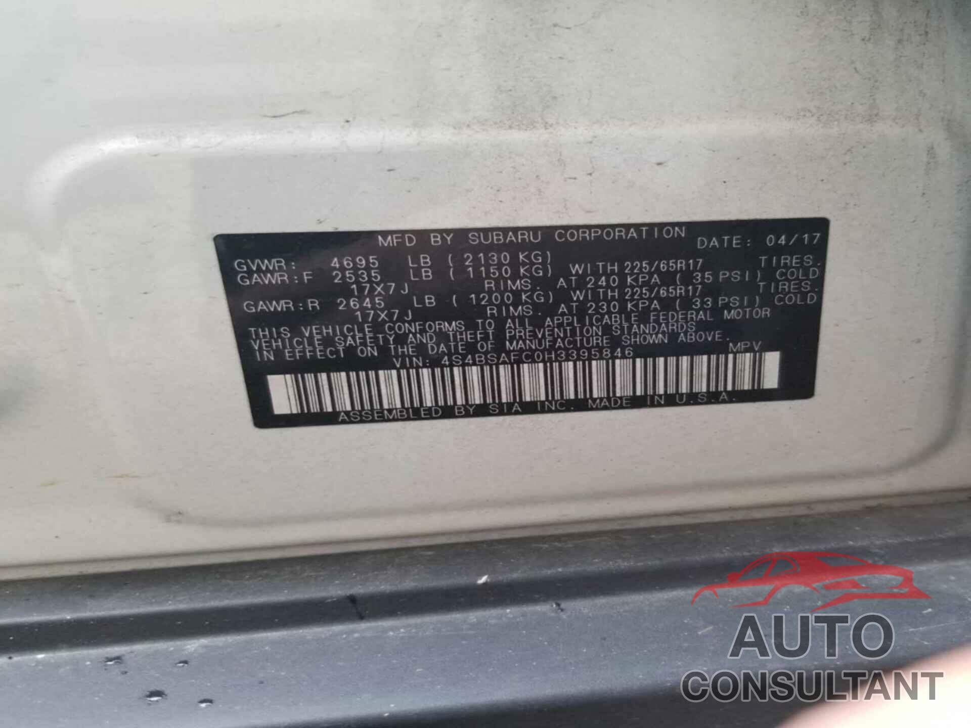 SUBARU OUTBACK 2017 - 4S4BSAFC0H3395846