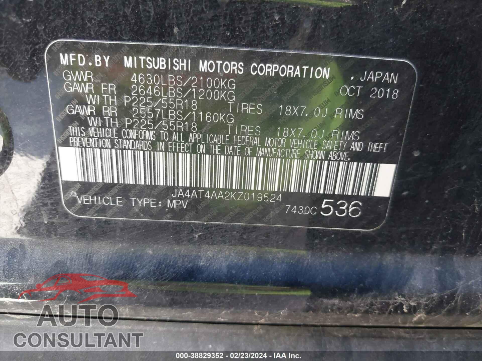 MITSUBISHI ECLIPSE CROSS 2019 - JA4AT4AA2KZ019524