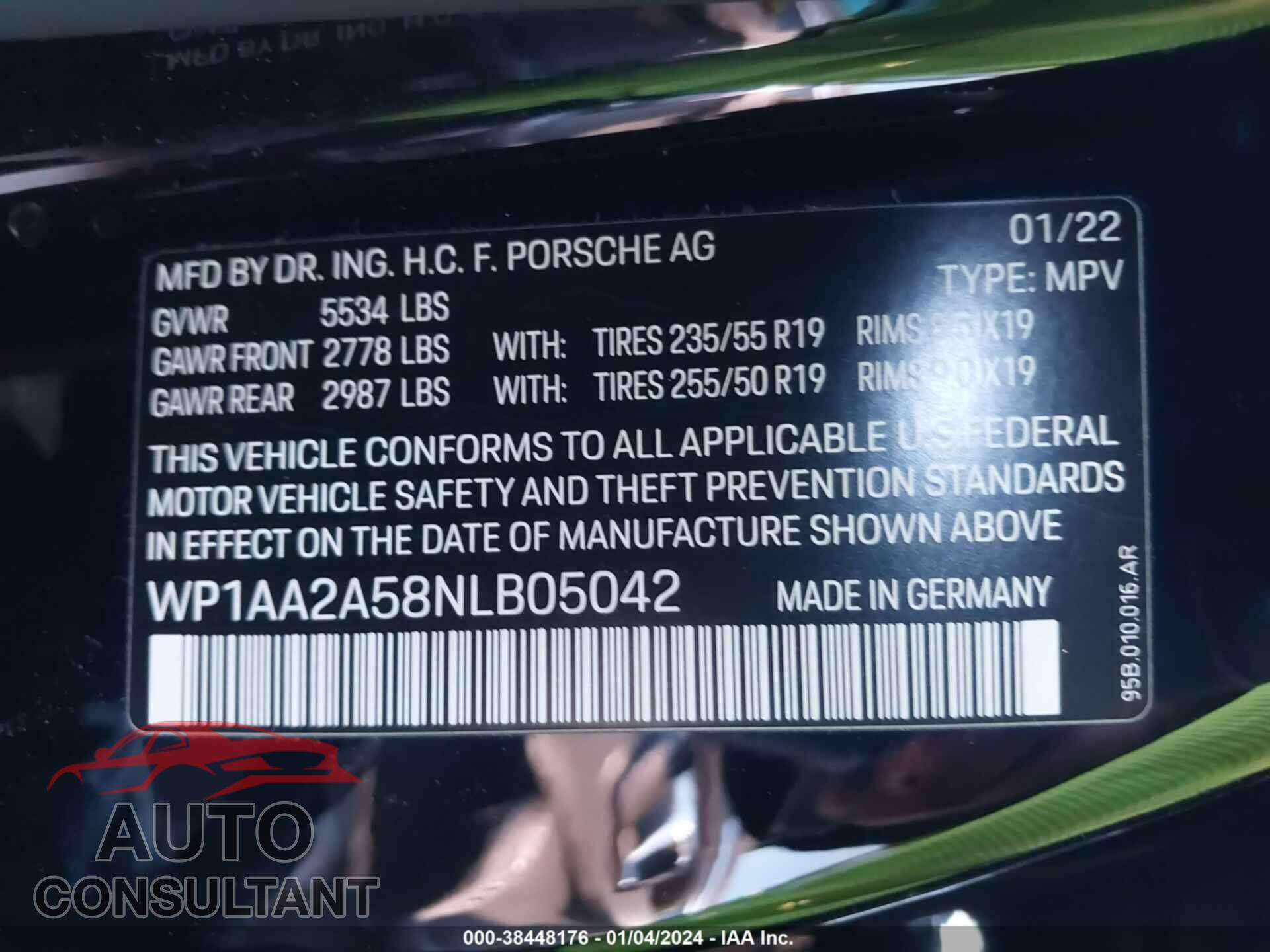 PORSCHE MACAN 2022 - WP1AA2A58NLB05042