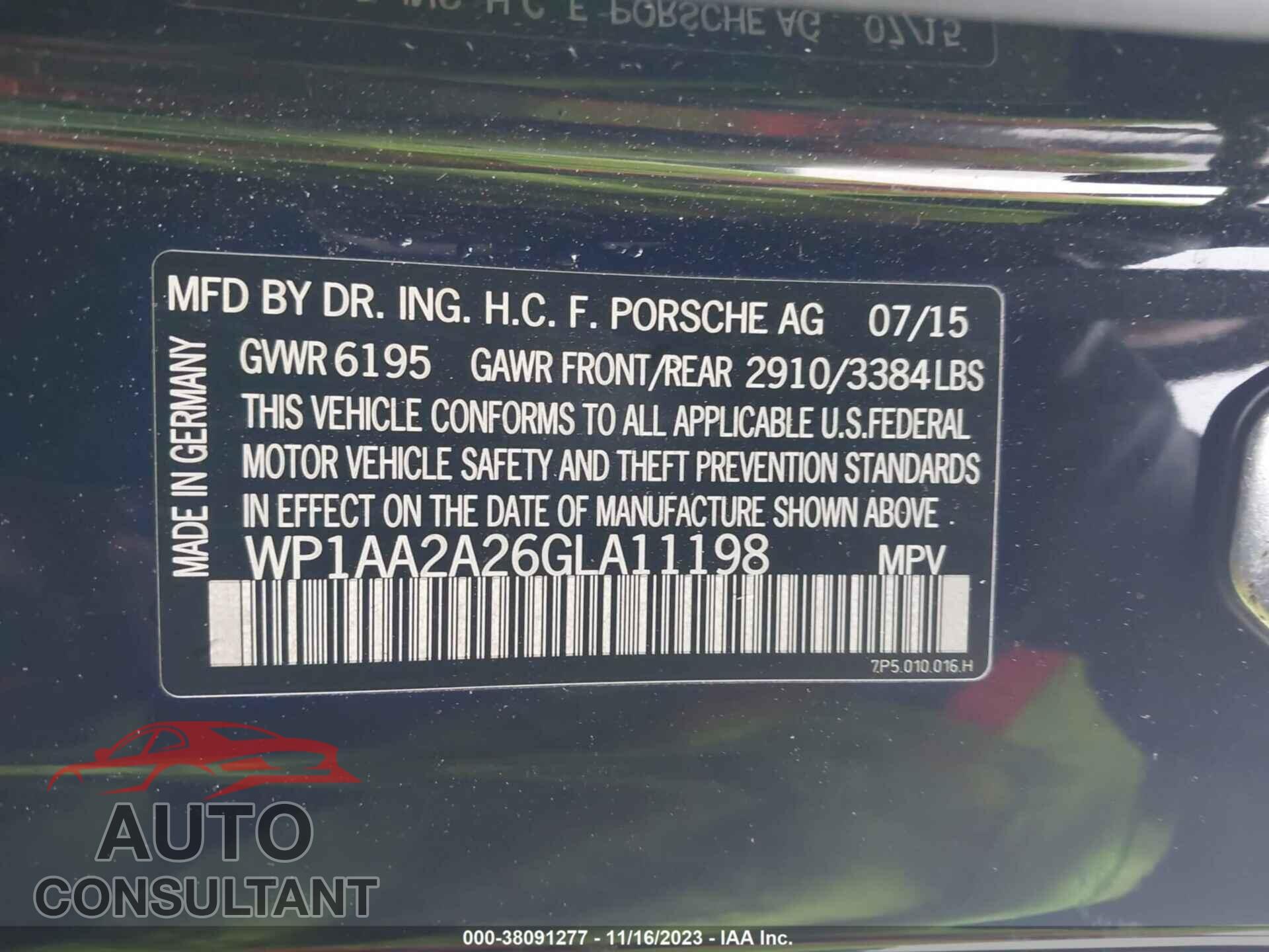 PORSCHE CAYENNE 2016 - WP1AA2A26GLA11198