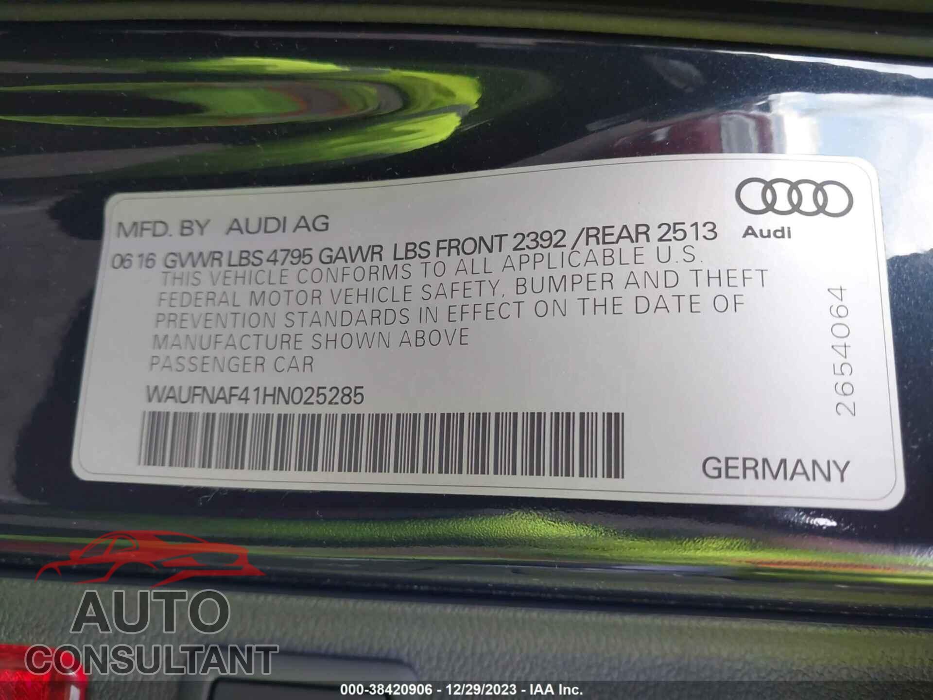 AUDI A4 2017 - WAUFNAF41HN025285