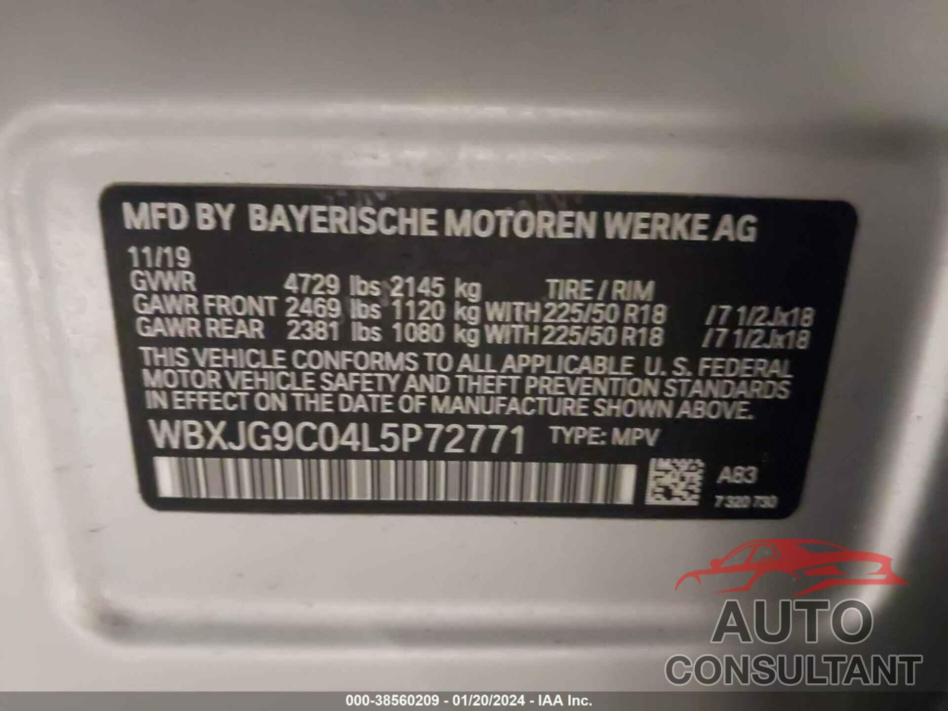 BMW X1 2020 - WBXJG9C04L5P72771