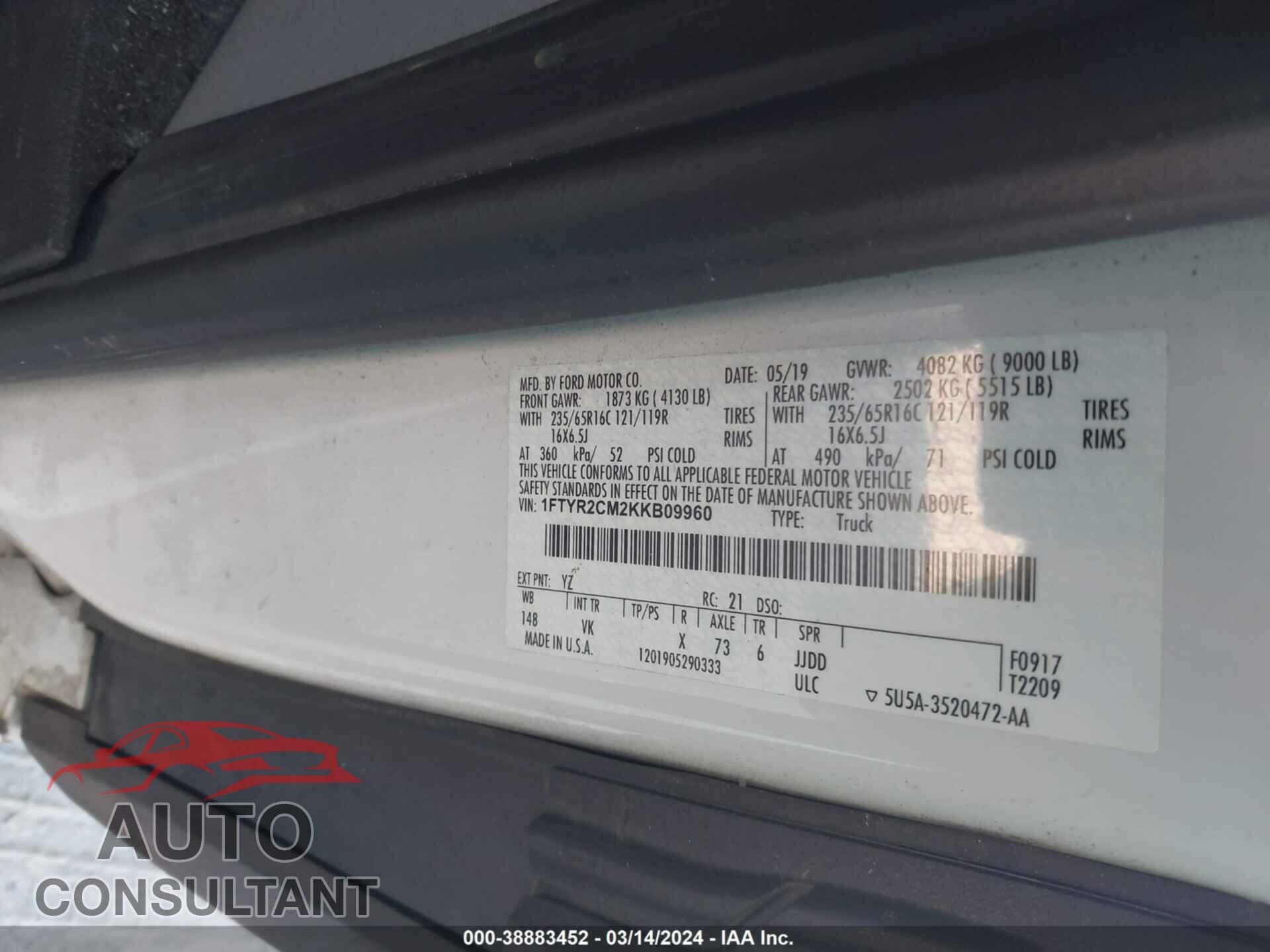 FORD TRANSIT 2019 - 1FTYR2CM2KKB09960
