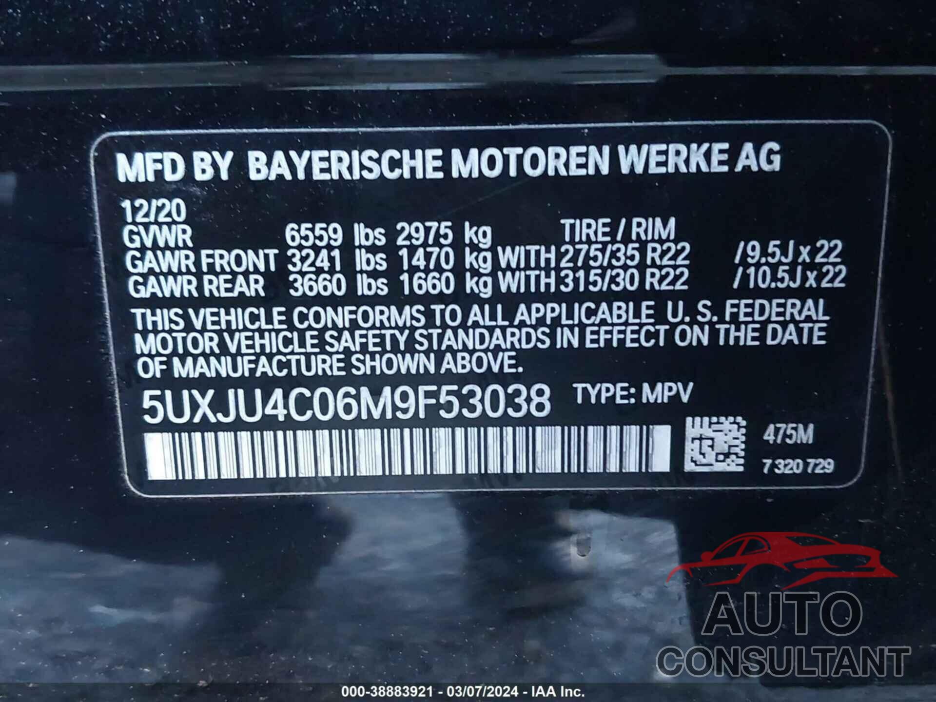 BMW X5 2021 - 5UXJU4C06M9F53038