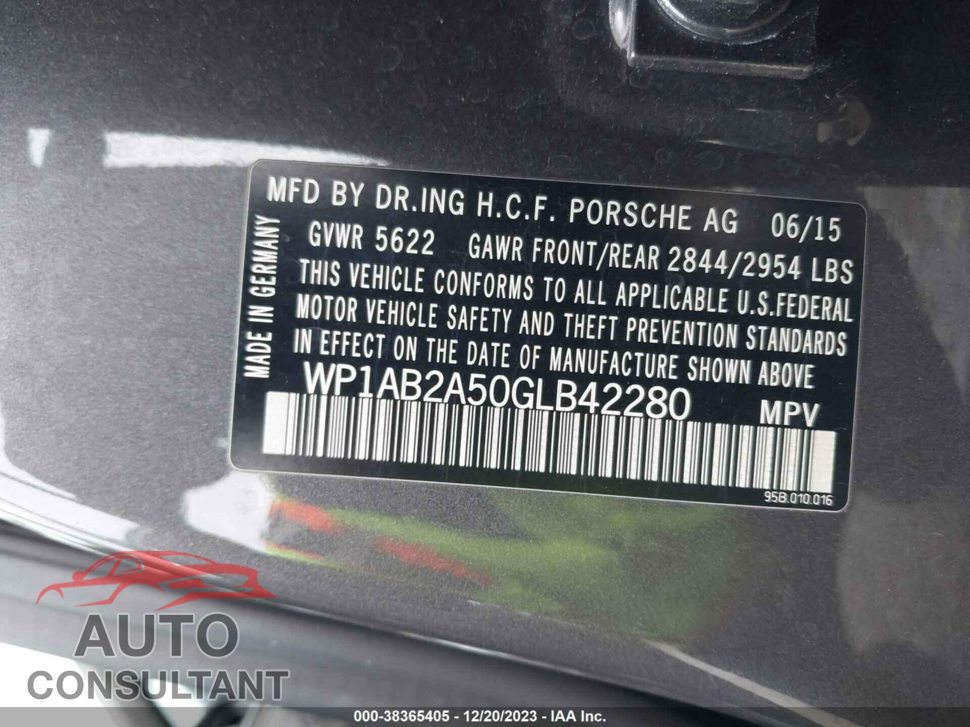PORSCHE MACAN 2016 - WP1AB2A50GLB42280