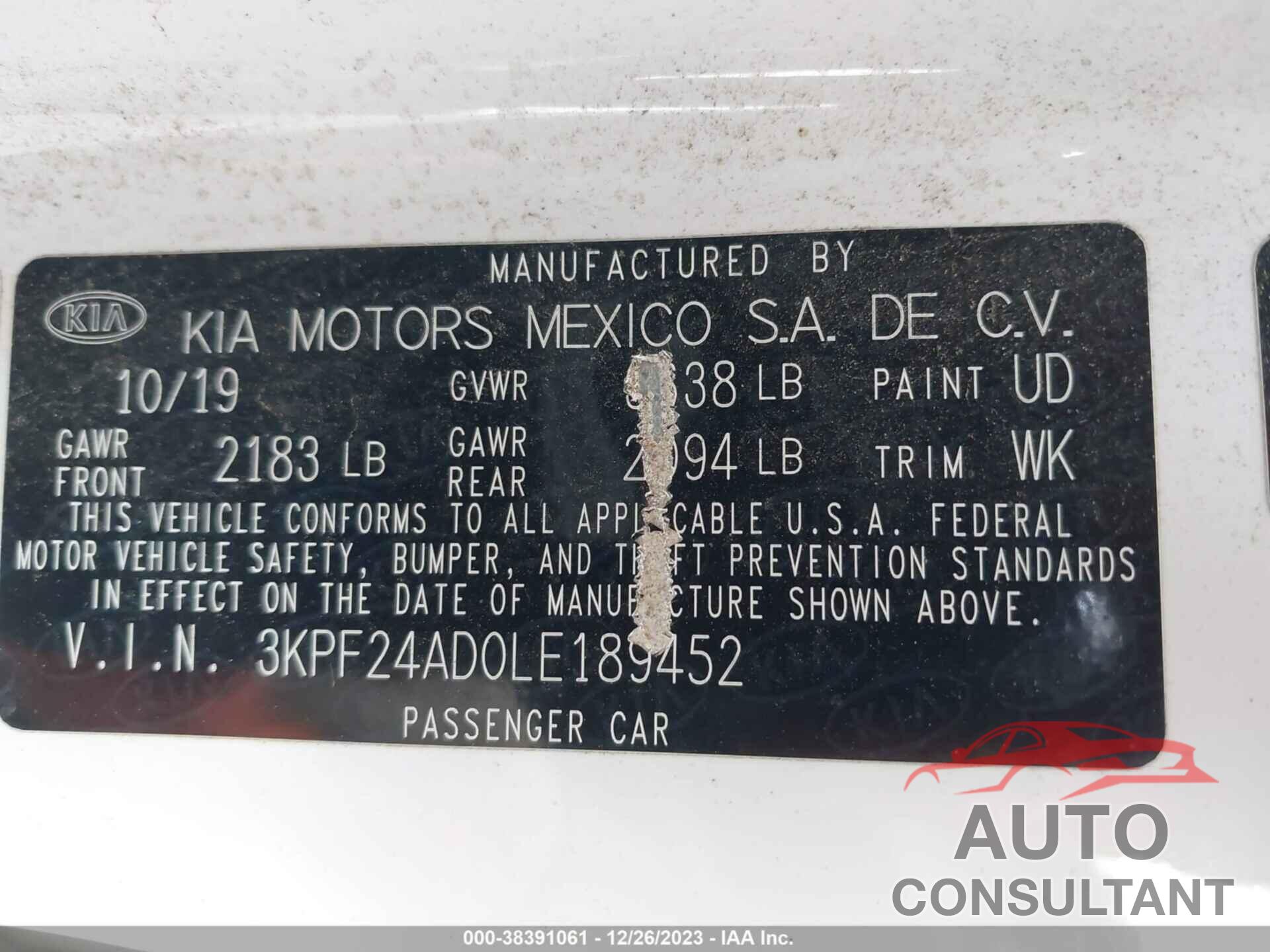 KIA FORTE 2020 - 3KPF24AD0LE189452